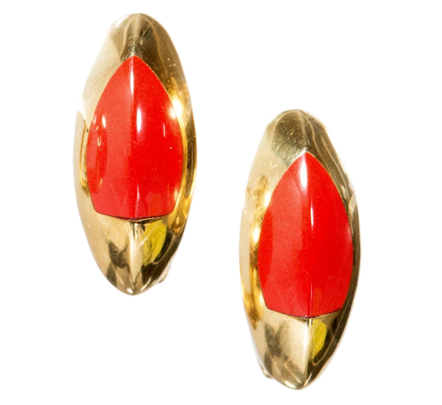 Uncut Natural Untreated Coral Gold Earrings For Sale