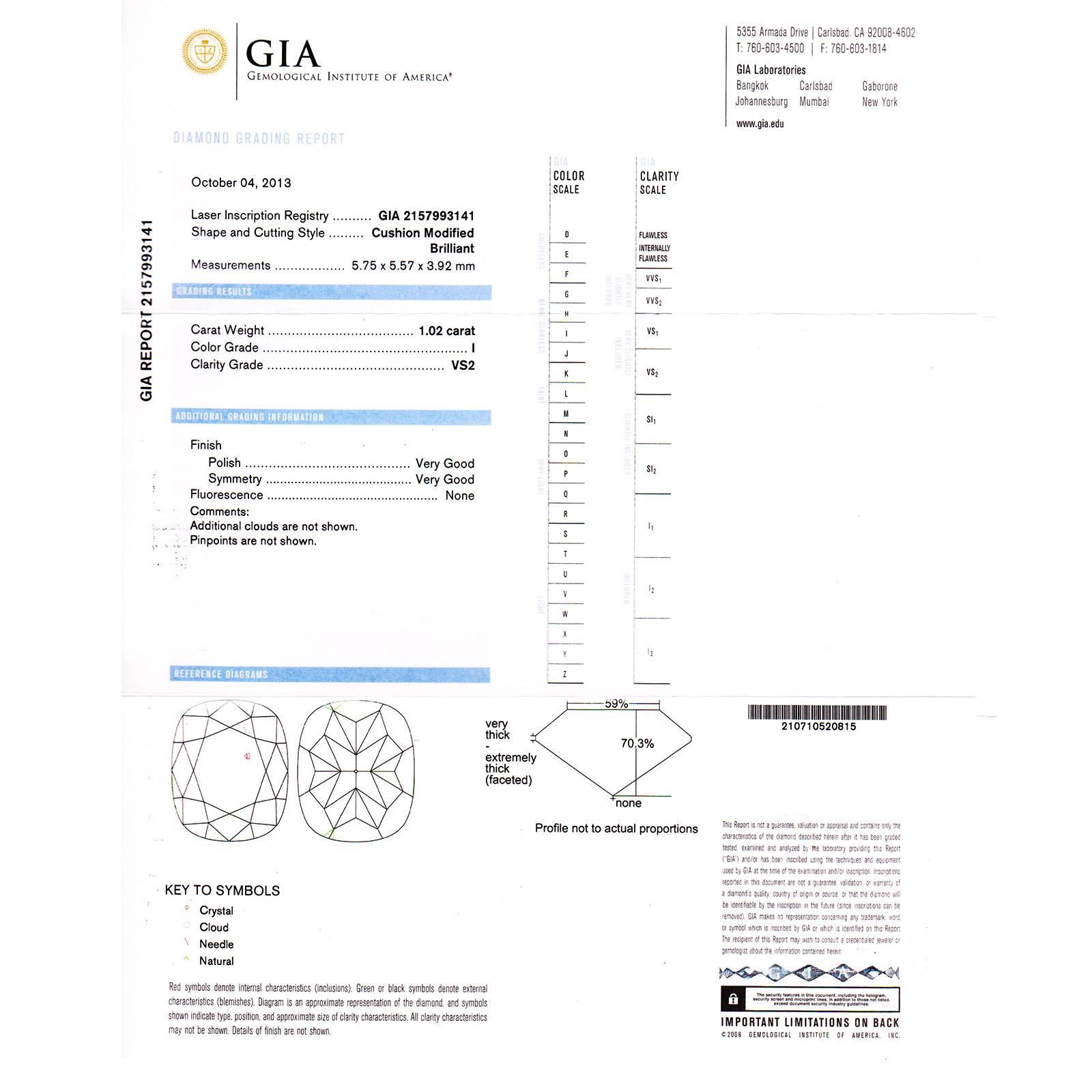 Taille coussin Bague de fiançailles Halo en platine avec diamant coussin de 1,02 carat certifié GIA en vente