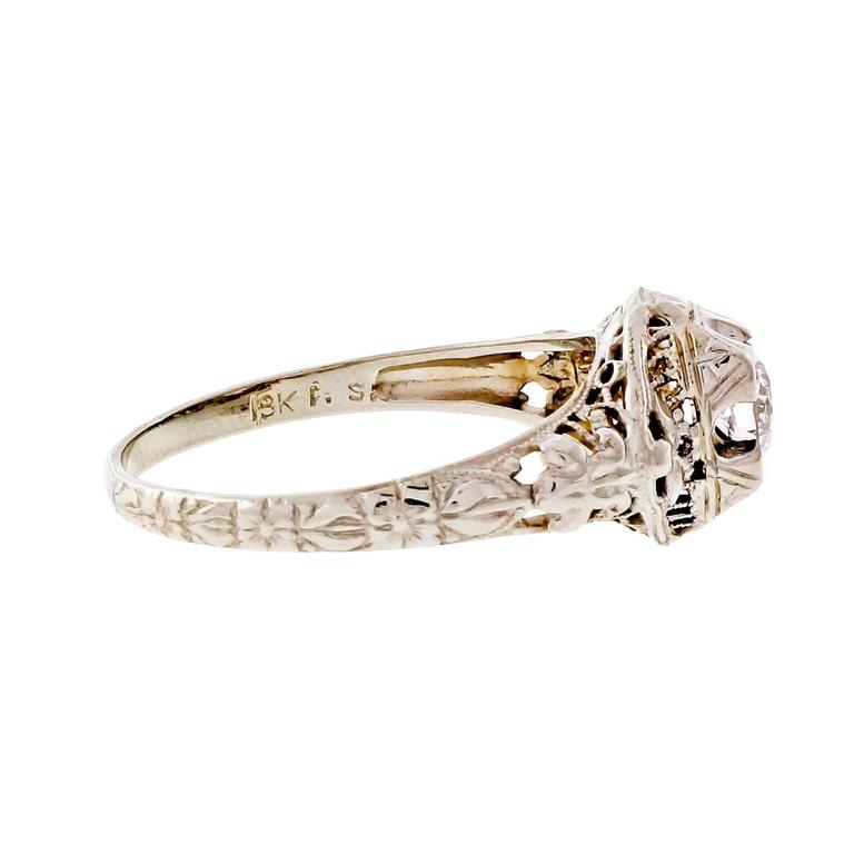 Old European Cut Diamond Gold Filigree Engagement Ring For Sale