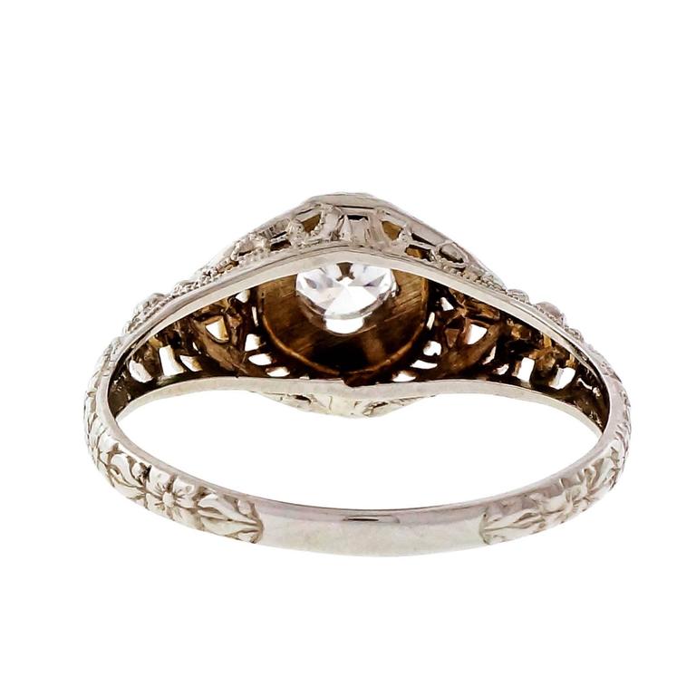 Women's Diamond Gold Filigree Engagement Ring For Sale