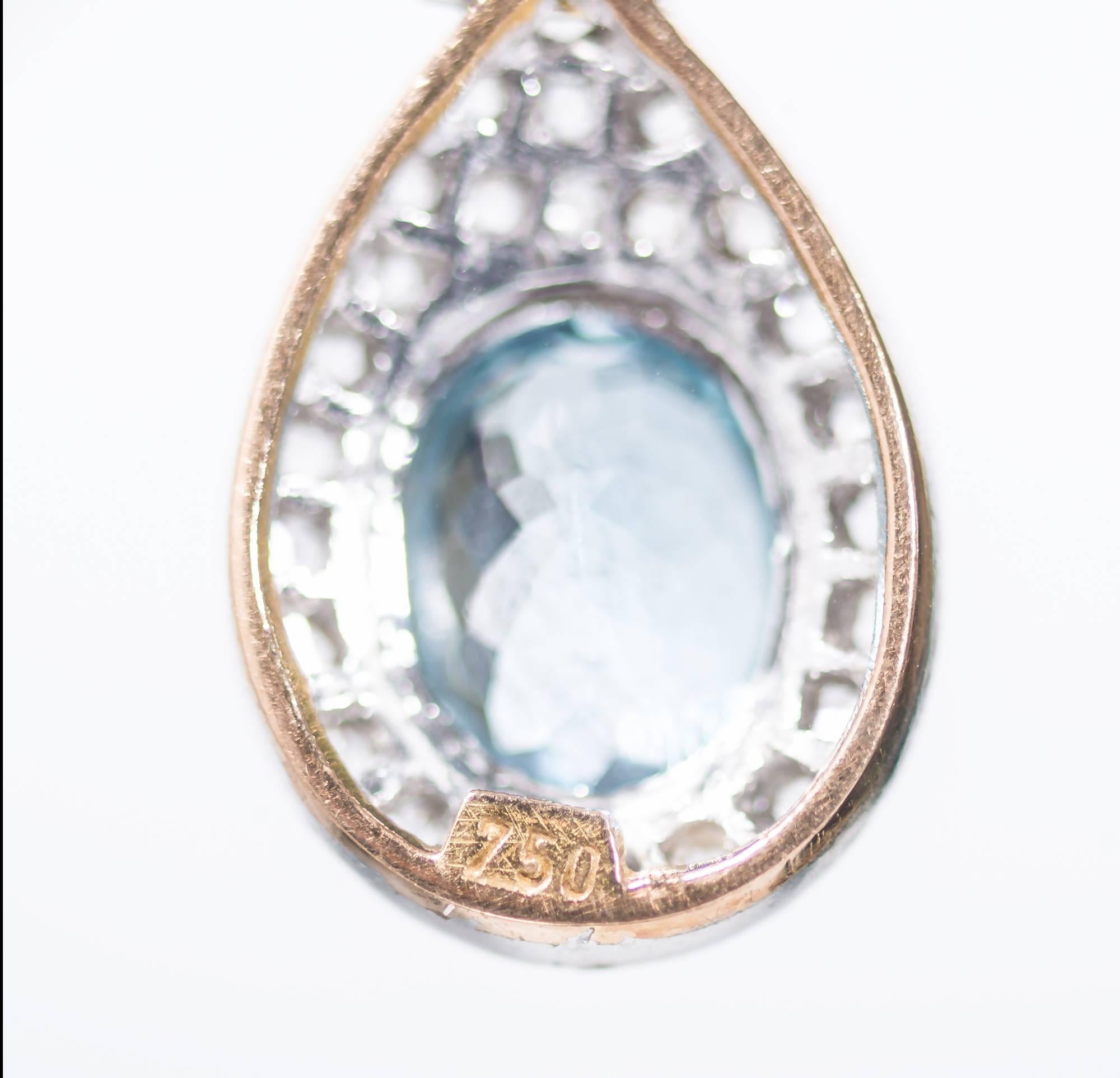 Oval Cut 6.19 Carat Aquamarine Diamond Silver Gold Dangle Drop Earrings