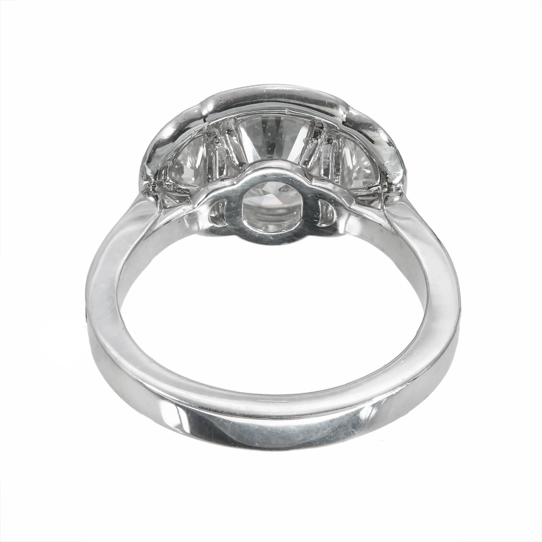 Peter Suchy 2.30 Carat Diamond Platinum Halo Three-Stone Engagement Ring In Excellent Condition For Sale In Stamford, CT