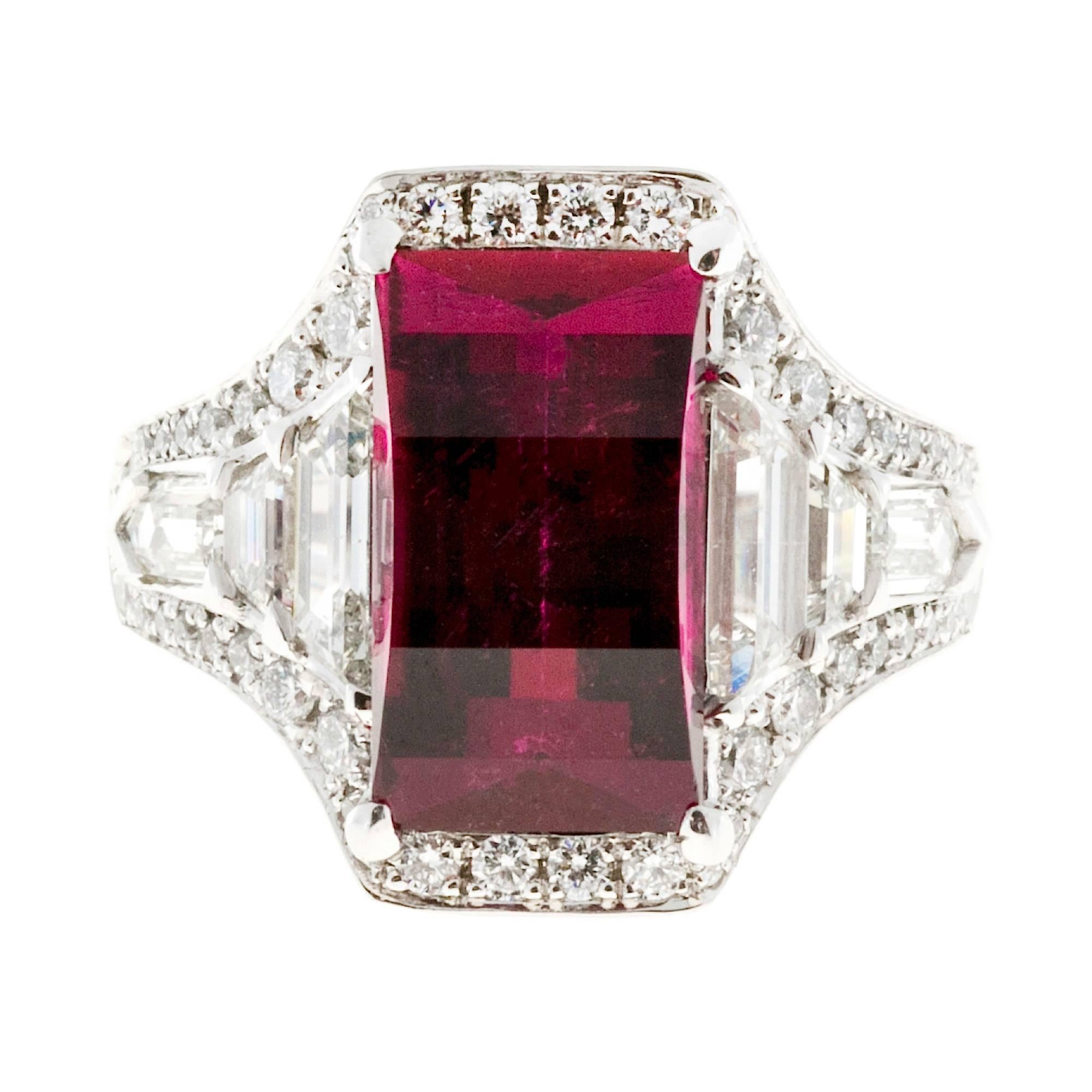 Rubellite Red Tourmaline Diamond Platinum Engagement Ring For Sale