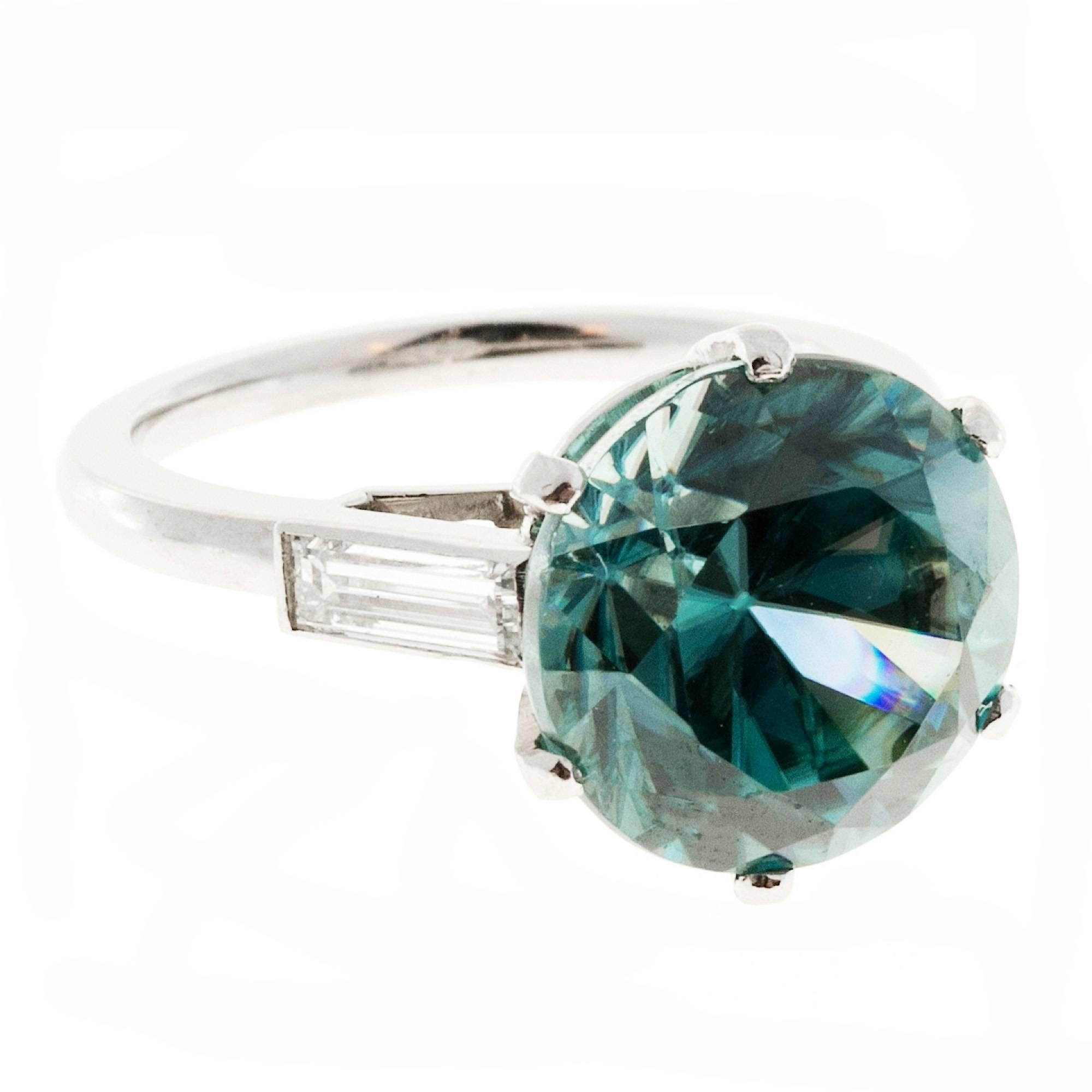 1930s 11.29 Carat GIA Cert Gem Blue Zircon Diamond Platinum Engagement Ring In Good Condition In Stamford, CT