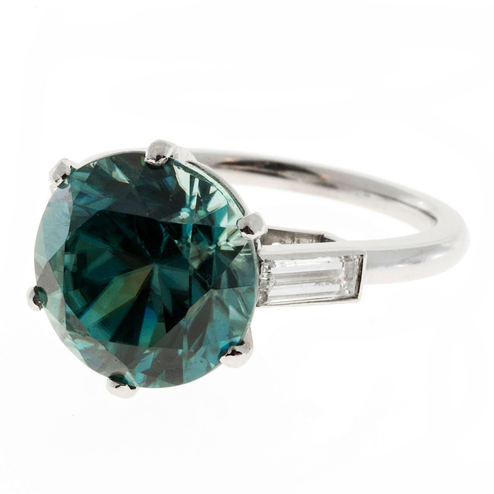 1930s 11.29 Carat GIA Cert Gem Blue Zircon Diamond Platinum Engagement Ring