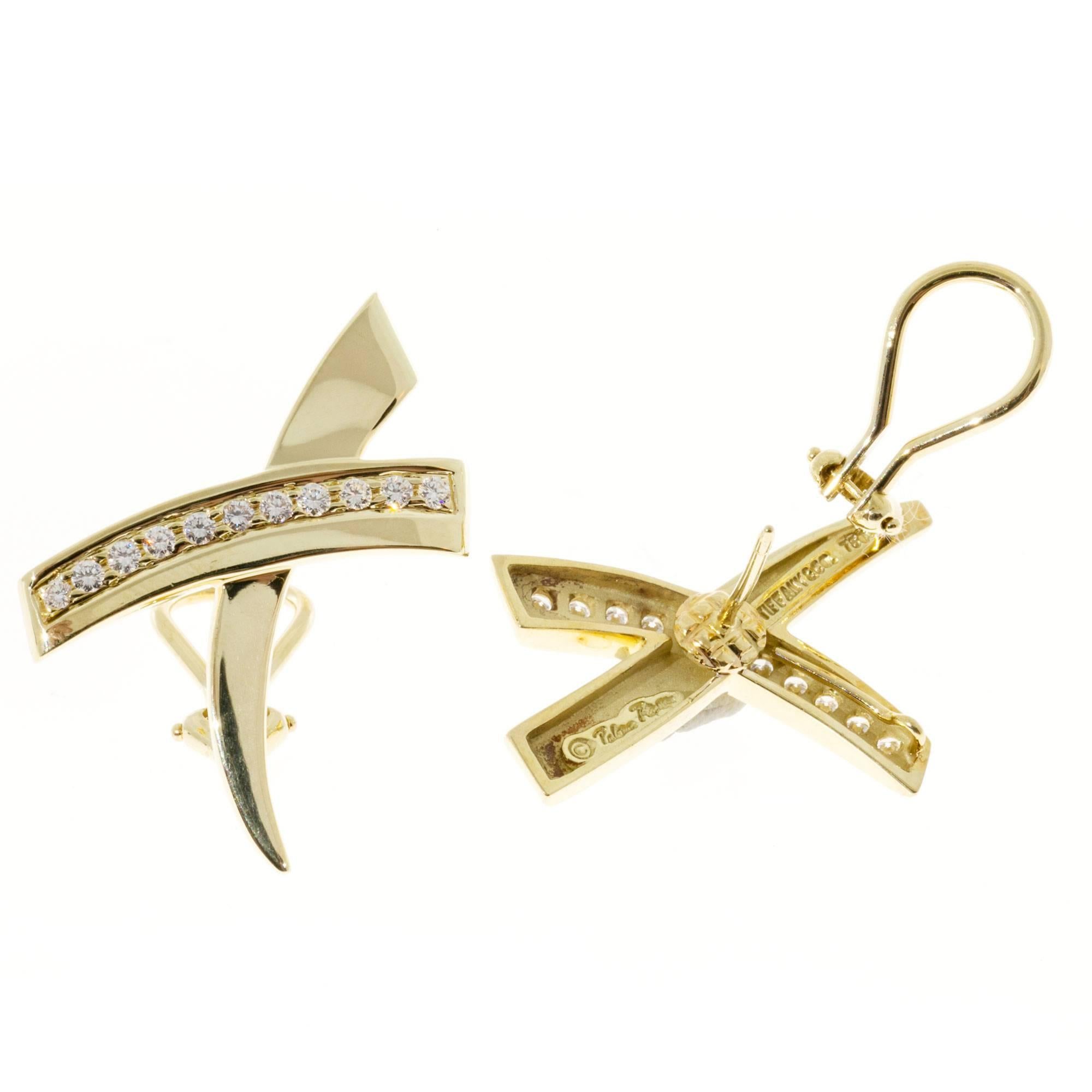 Women's Tiffany & Co. Paloma Picasso Diamond Gold “X” Clip Post Earrings