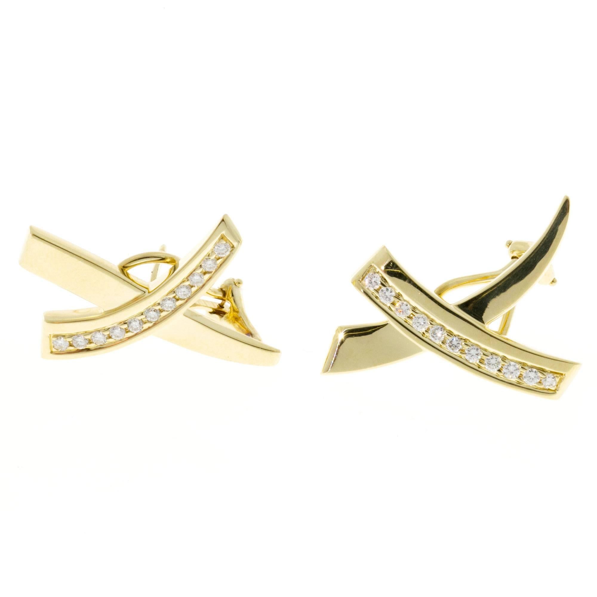 Tiffany & Co. Paloma Picasso Diamond Gold “X” Clip Post Earrings 1