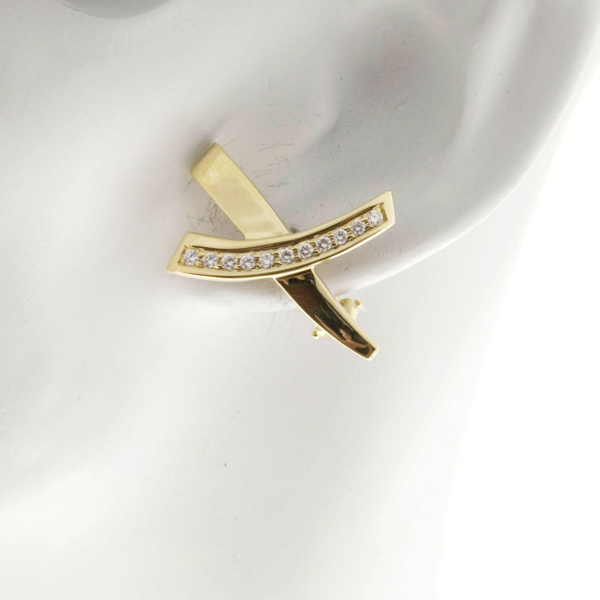Tiffany & Co. Paloma Picasso Diamond Gold “X” Clip Post Earrings 2