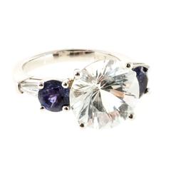 GIA Cert Sapphire Diamond Baguette Platinum Ring 12