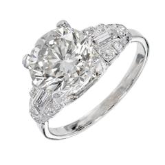 GIA Certified 3.33 Carat Transitional Ideal Cut Diamond Platinum Engagement Ring