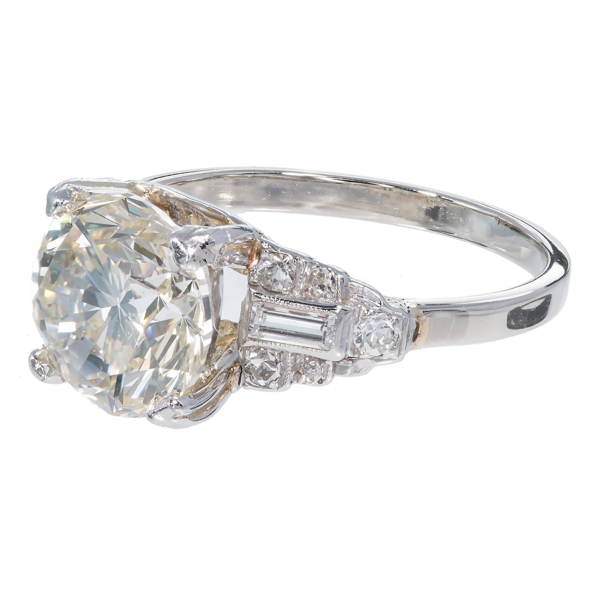 Round Cut GIA Certified 3.33 Carat Transitional Ideal Cut Diamond Platinum Engagement Ring