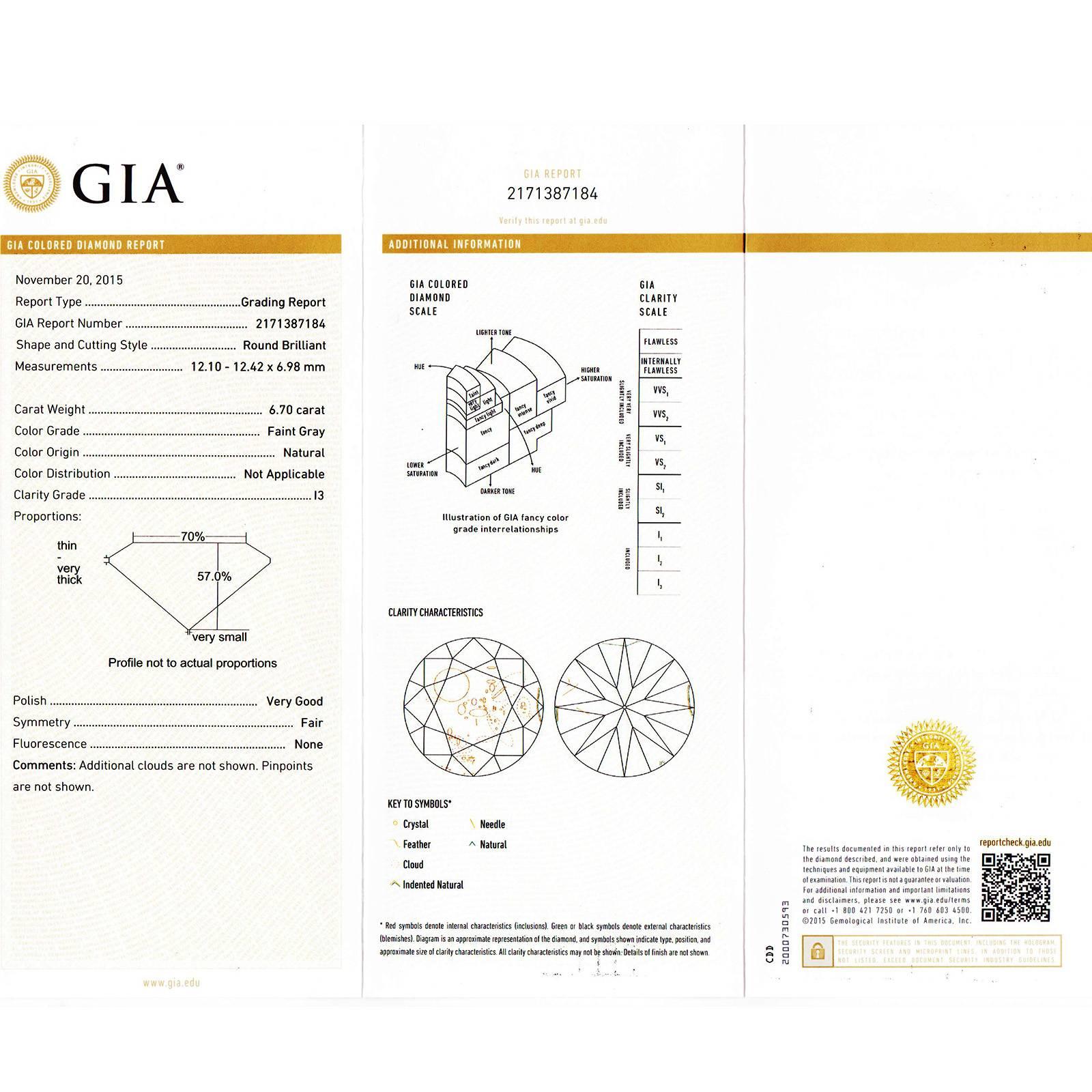 GIA Certified 7.40 Carat Diamond Platinum Pendant Necklace 1