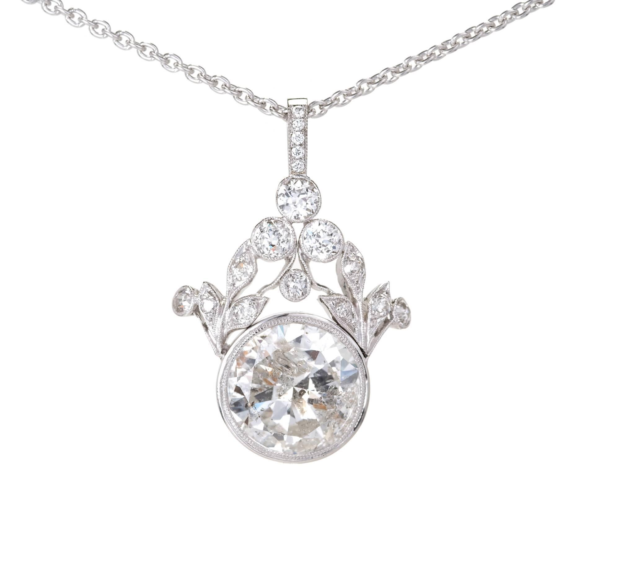GIA Certified 7.40 Carat Diamond Platinum Pendant Necklace 2