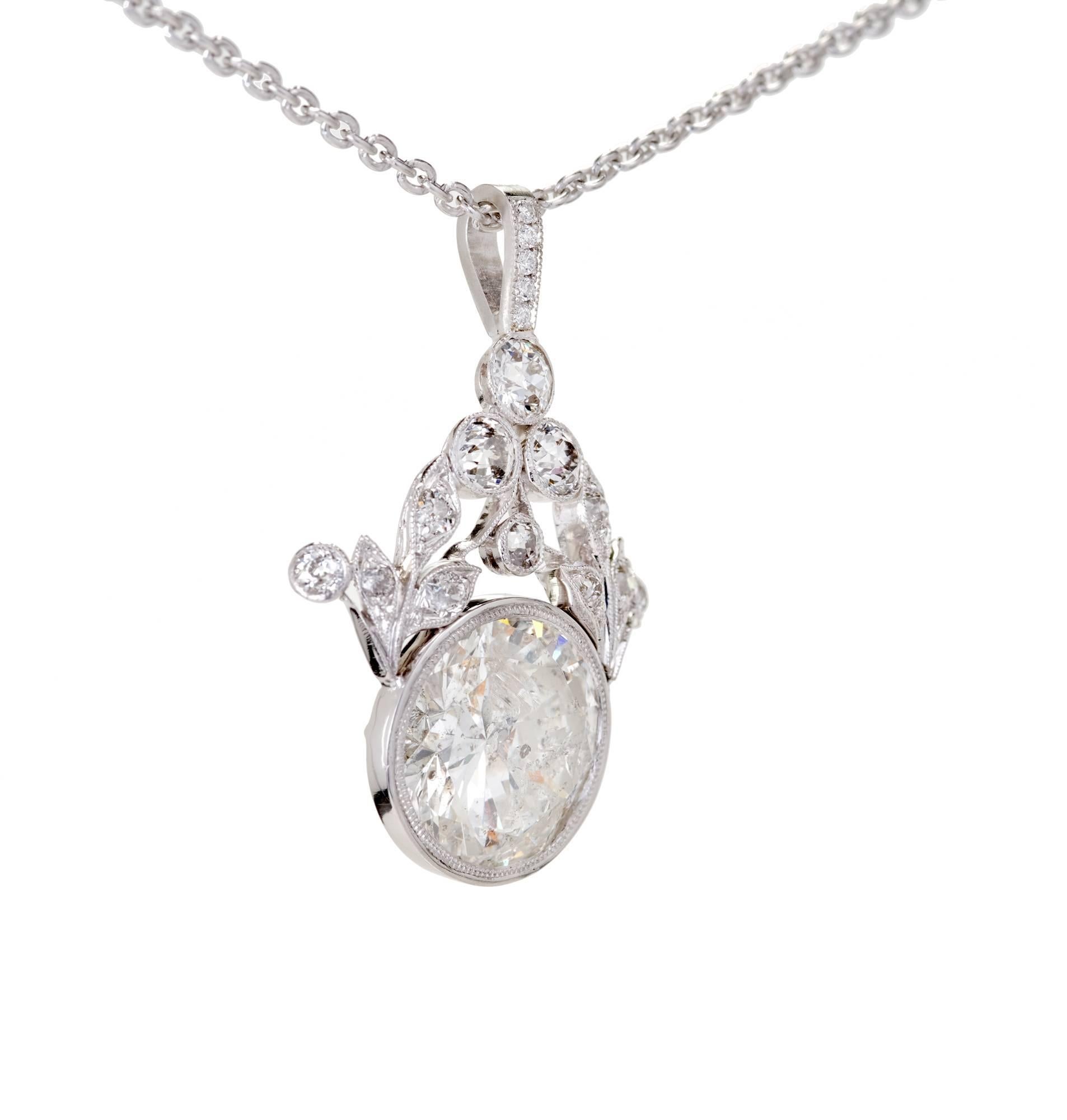 GIA Certified 7.40 Carat Diamond Platinum Pendant Necklace 3