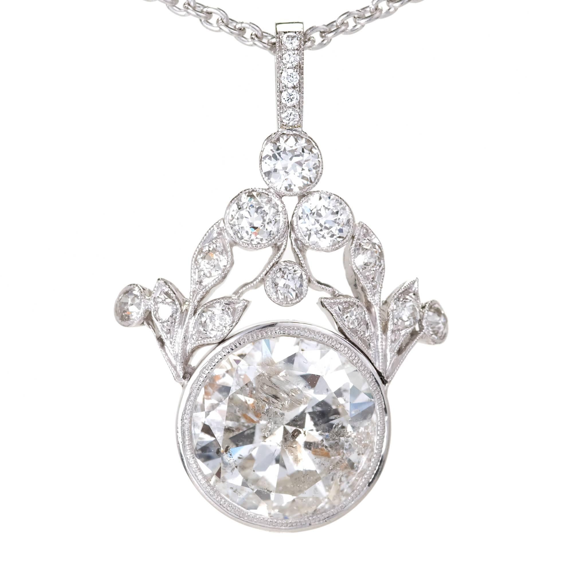 GIA Certified 7.40 Carat Diamond Platinum Pendant Necklace