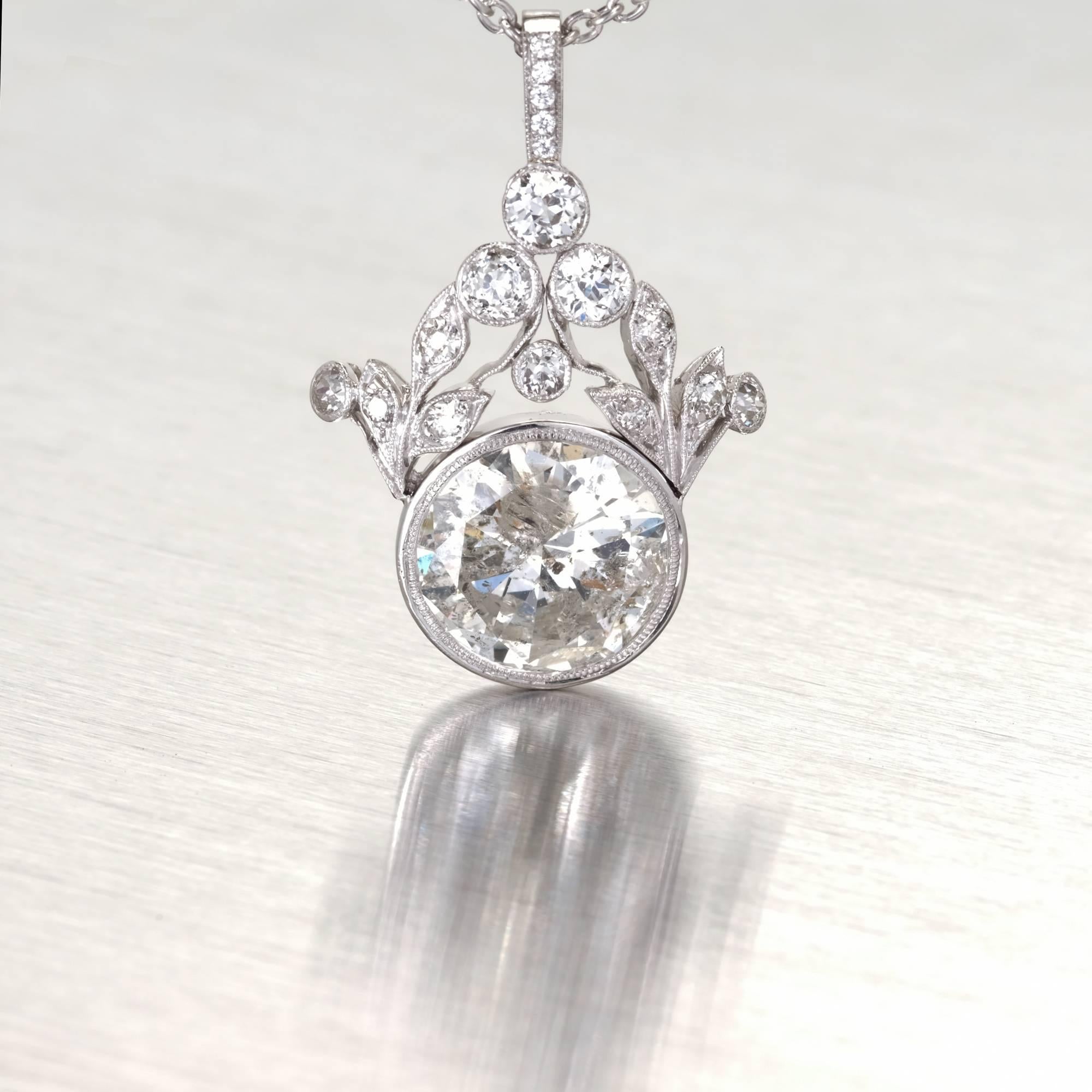 Women's GIA Certified 7.40 Carat Diamond Platinum Pendant Necklace