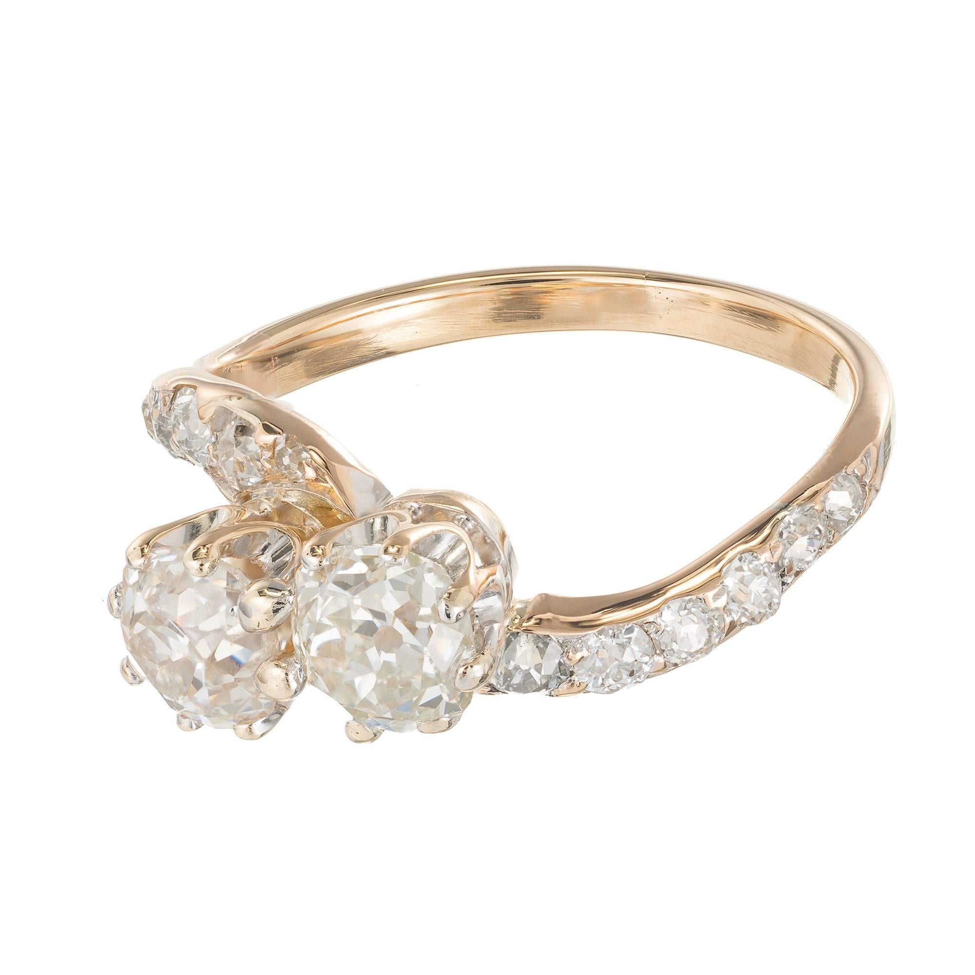 1,01 Karat Doppel-Diamant Gold Art Deco Bypass Verlobungsring (Alteuropäischer Schliff) im Angebot