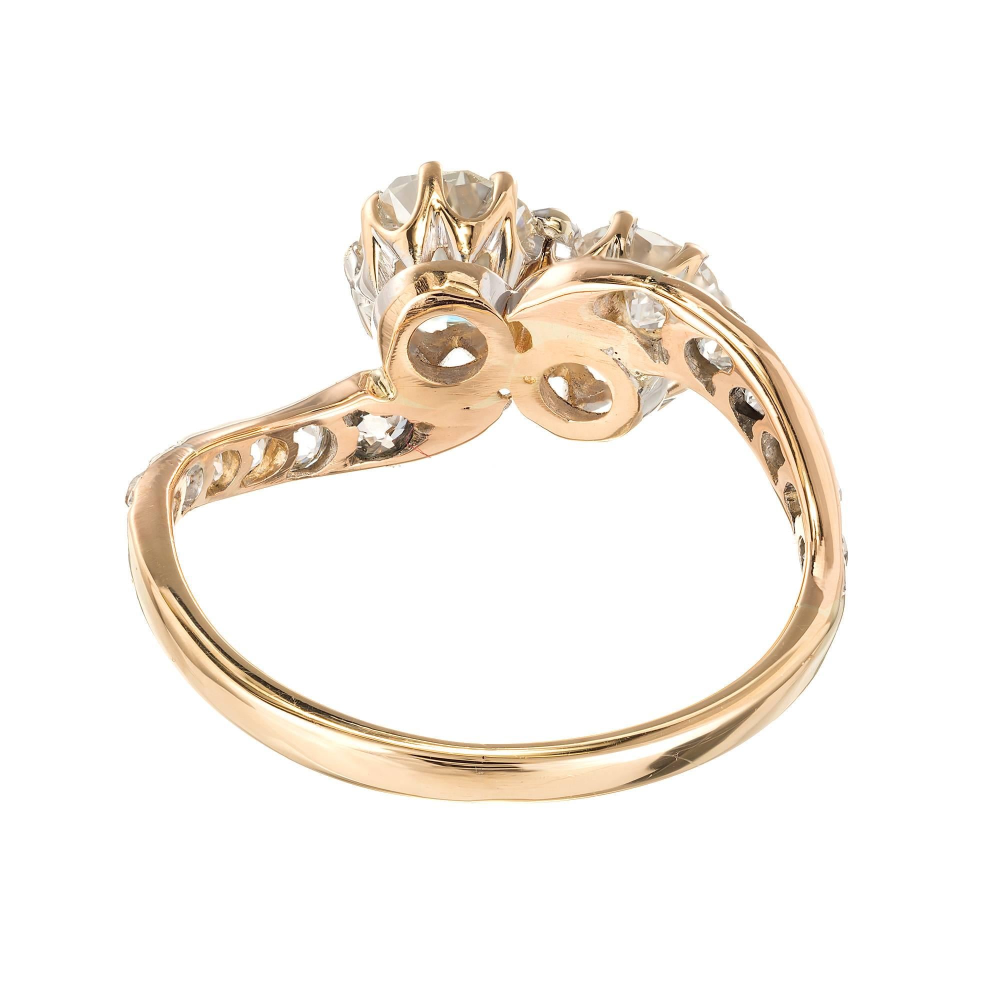 1,01 Karat Doppel-Diamant Gold Art Deco Bypass Verlobungsring Damen im Angebot