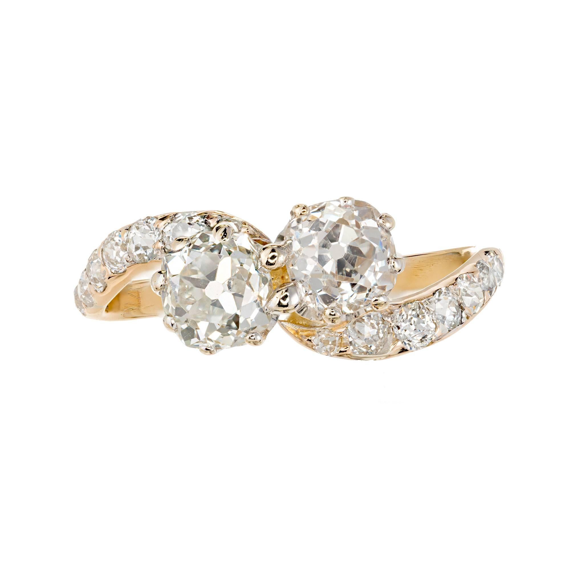 1.01 Carat Double Diamond Gold Art Deco Bypass Engagement Ring