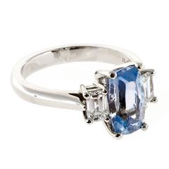 Natural Cushion Sapphire And Diamond Platinum Ring 1