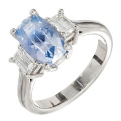 GIA Zafiro natural de 2,79 quilates Diamante Anillo de compromiso de tres piedras en platino