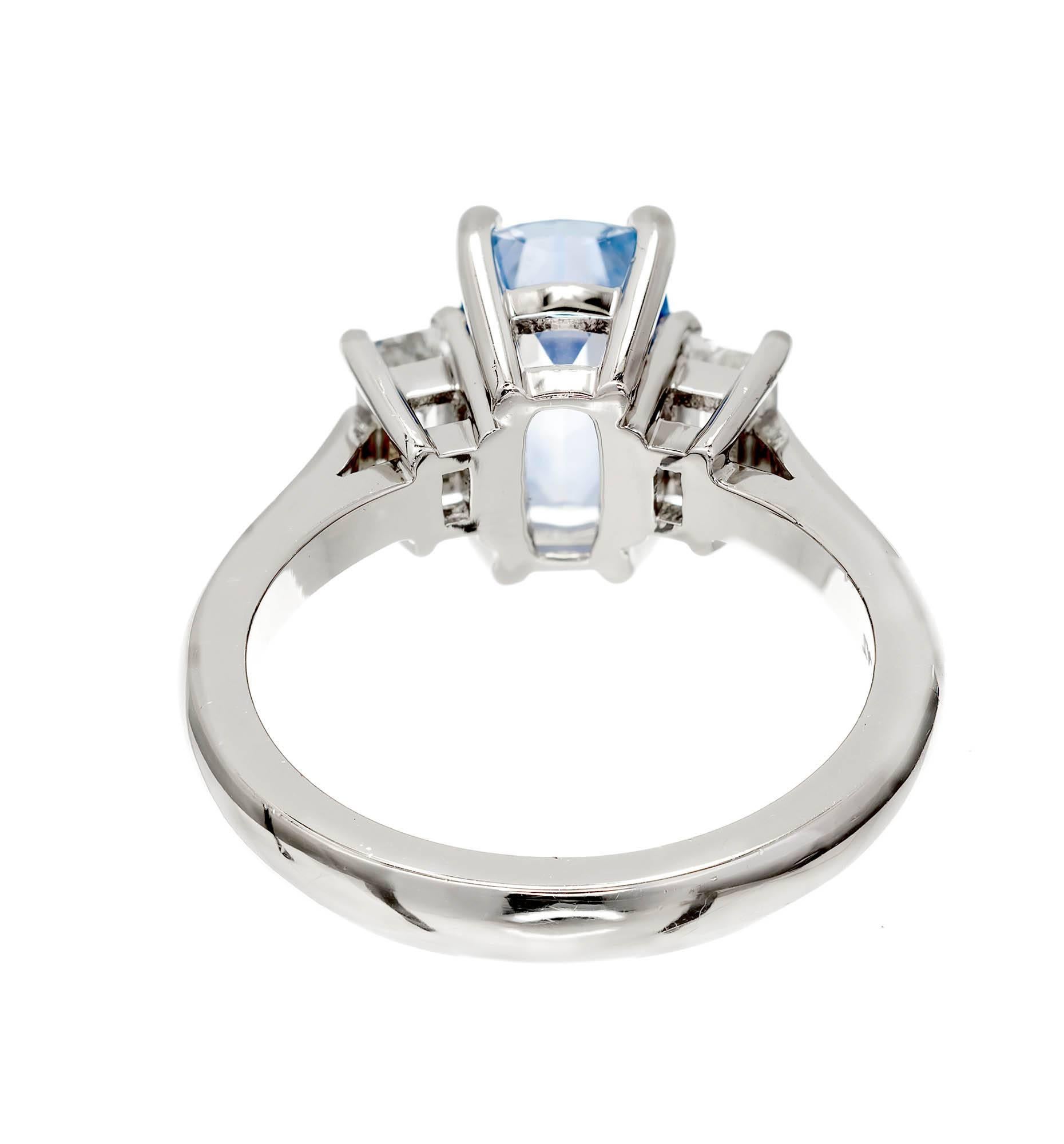 Women's GIA 2.79 Carat Natural Sapphire Diamond Three-Stone Platinum Engagement Ring For Sale
