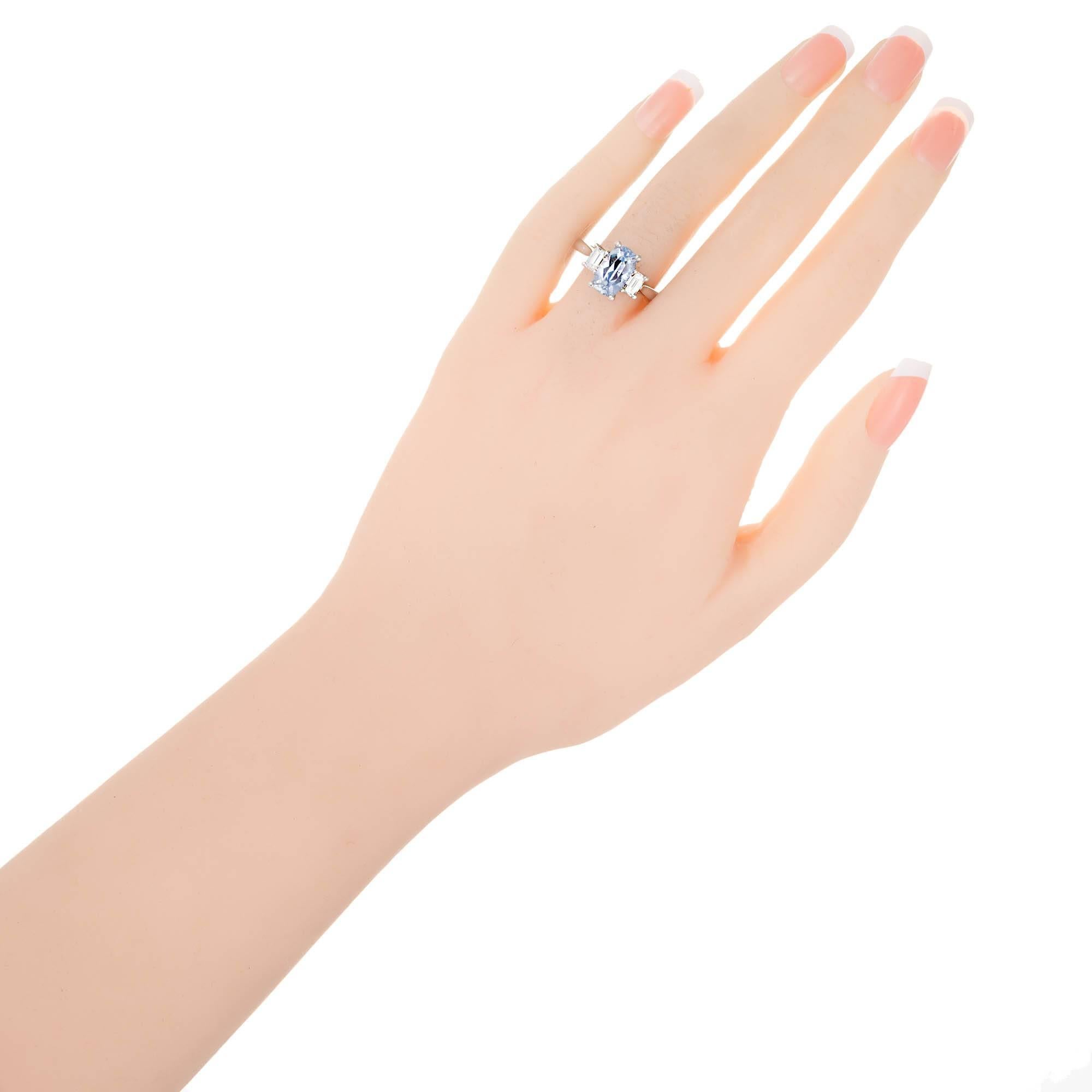 GIA 2.79 Carat Natural Sapphire Diamond Three-Stone Platinum Engagement Ring For Sale 2