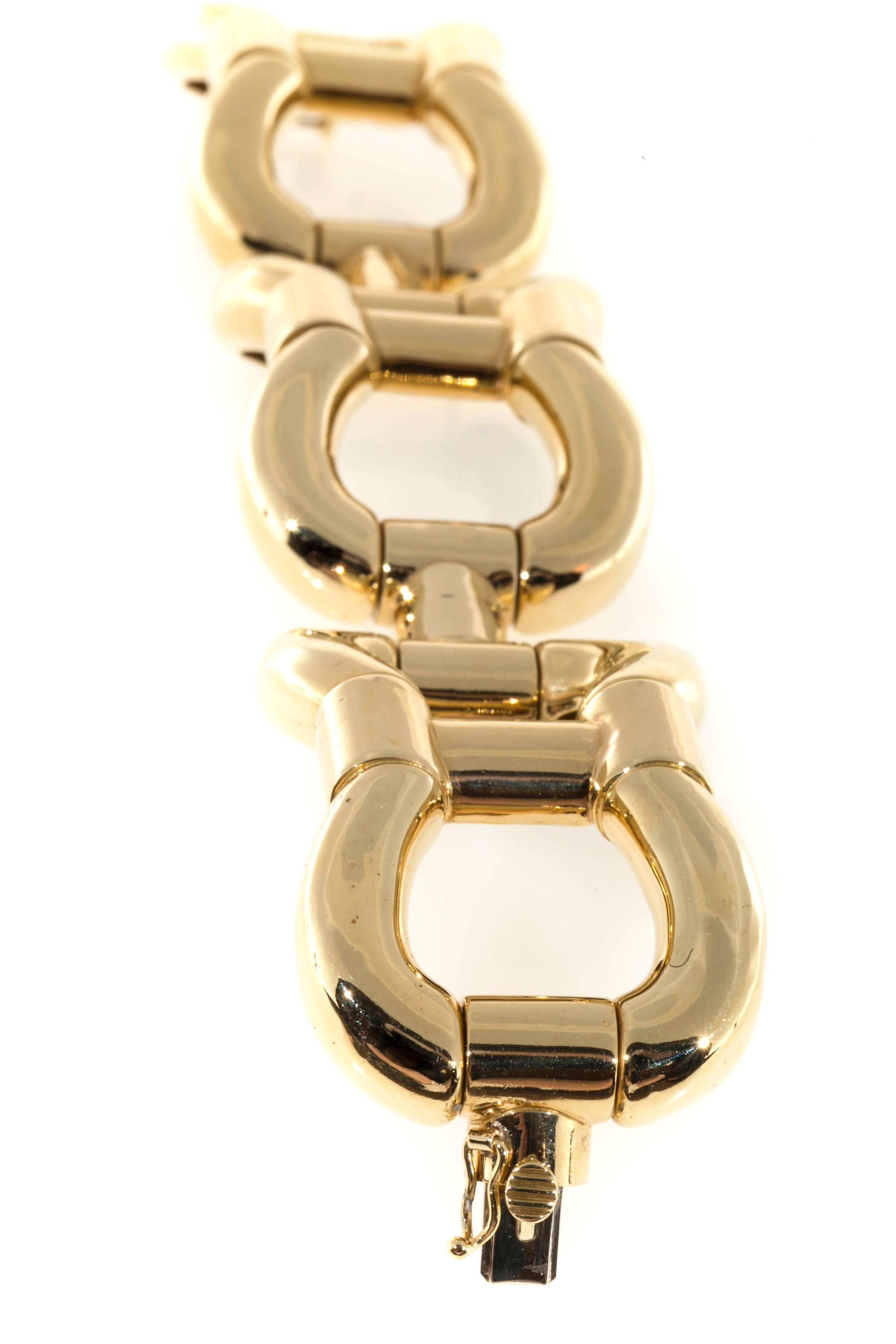 Heavy Solid Curved Hinged Link Gold Bracelet 4