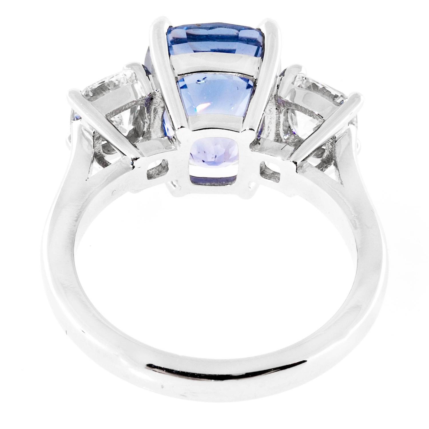 Purple Sapphire Diamond Platinum Three Stone Ring For Sale at 1stdibs