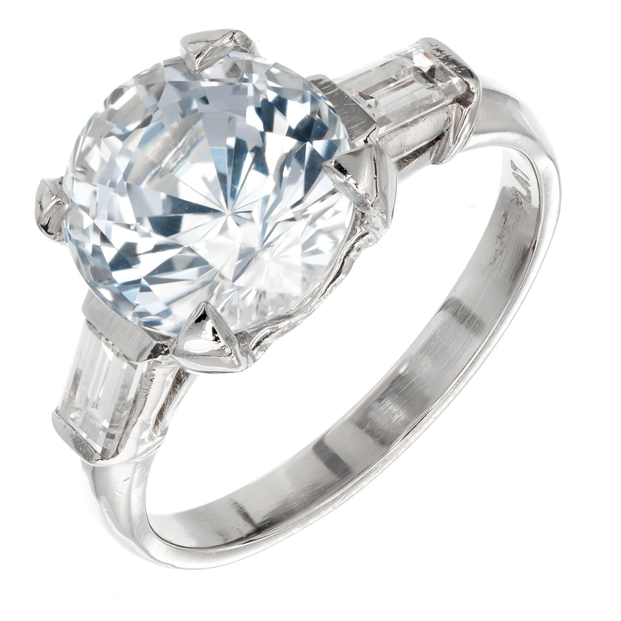 GIA Certified 3.93 Carat Sapphire Diamond Three-Stone Platinum Engagement Ring
