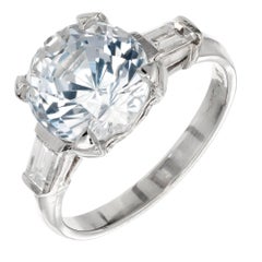 GIA Certified 3.93 Carat Sapphire Diamond Three-Stone Platinum Engagement Ring