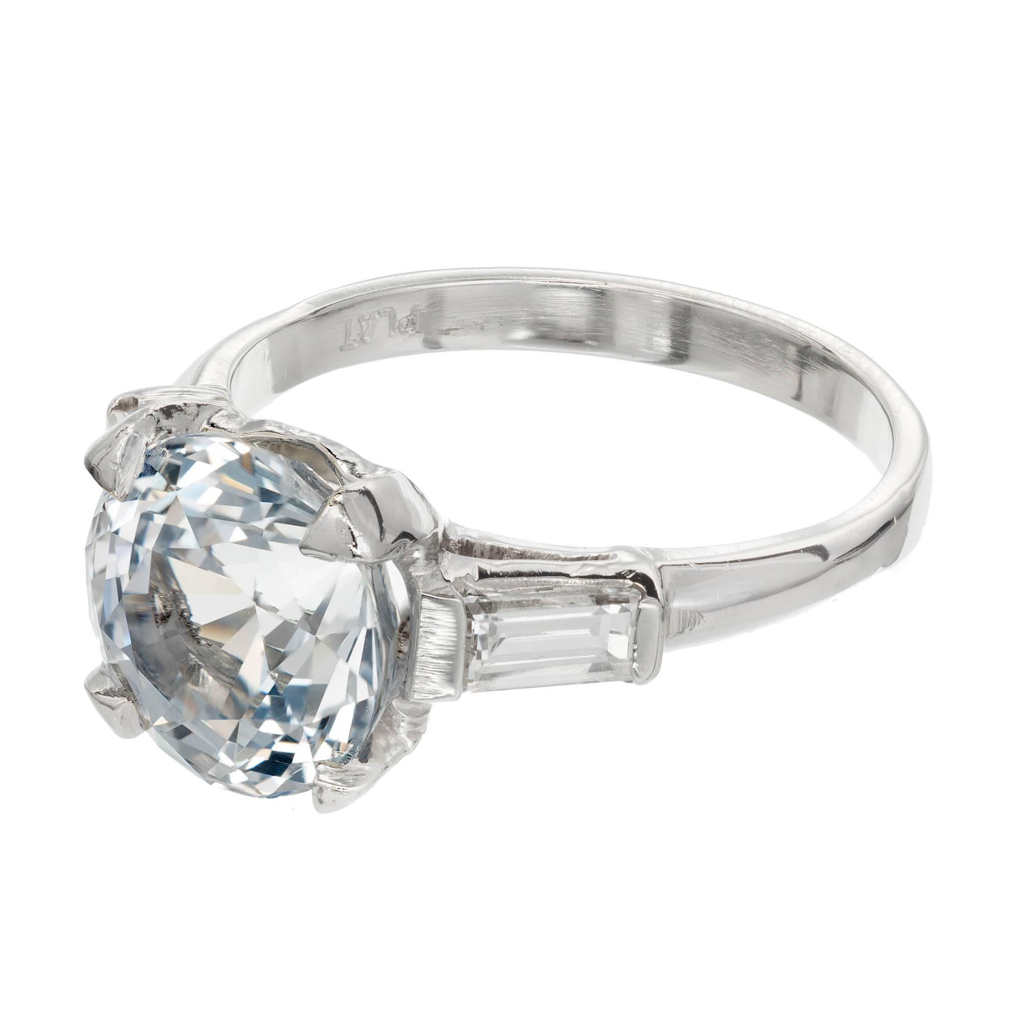 Round Cut GIA Certified 3.93 Carat Sapphire Diamond Three-Stone Platinum Engagement Ring
