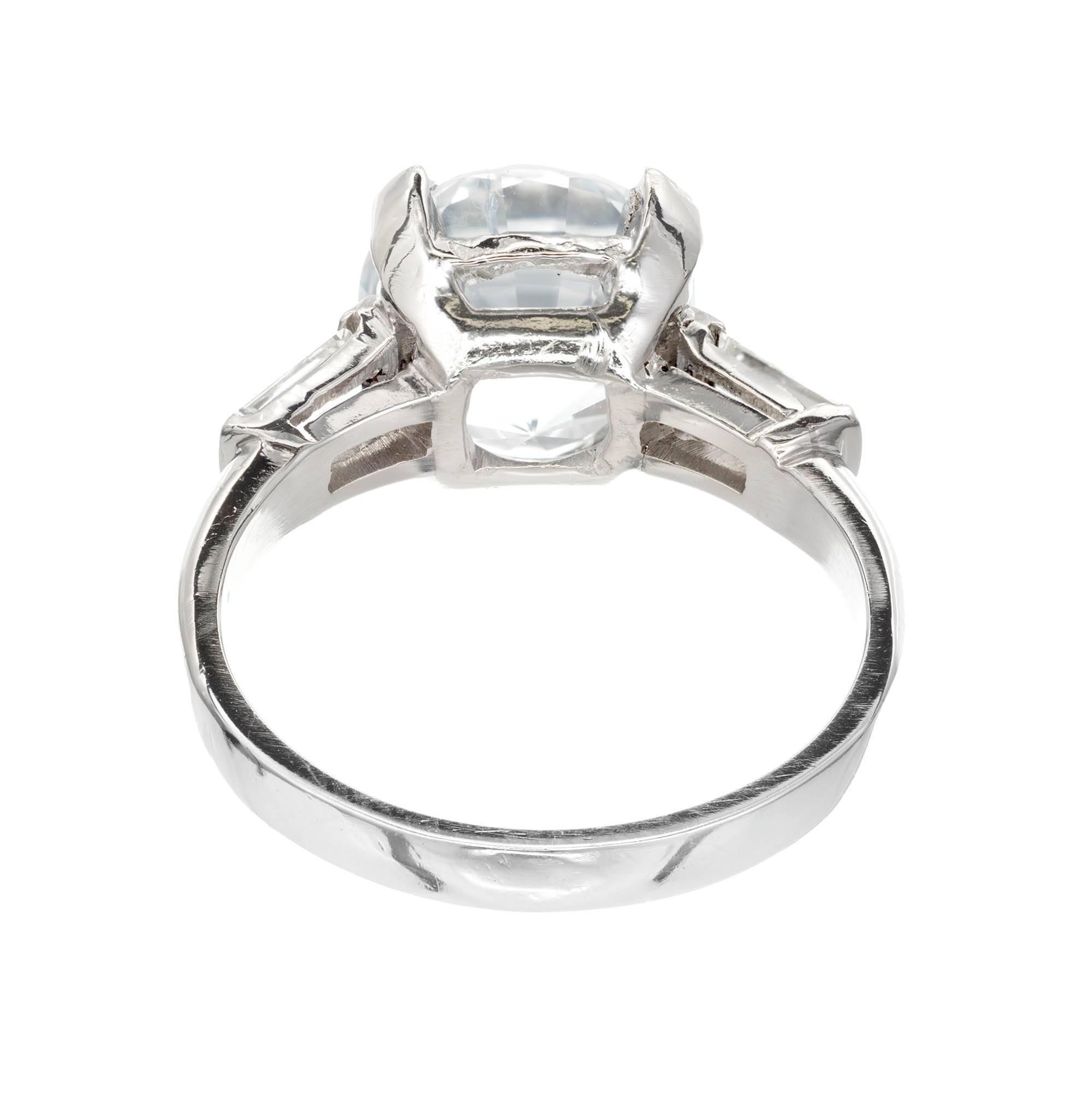 Women's GIA Certified 3.93 Carat Sapphire Diamond Three-Stone Platinum Engagement Ring