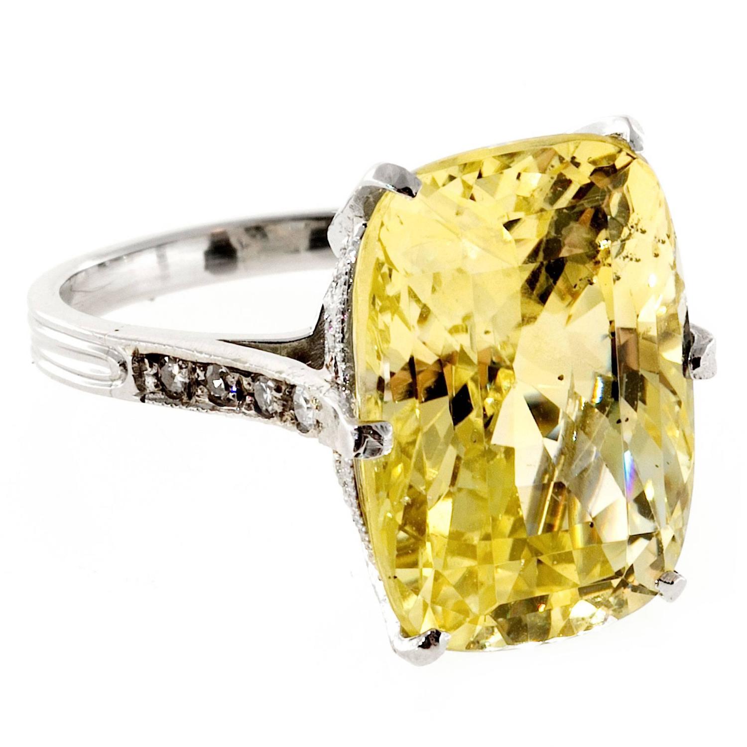 Natural Yellow Sapphire Diamond Platinum Ring For Sale at 1stdibs