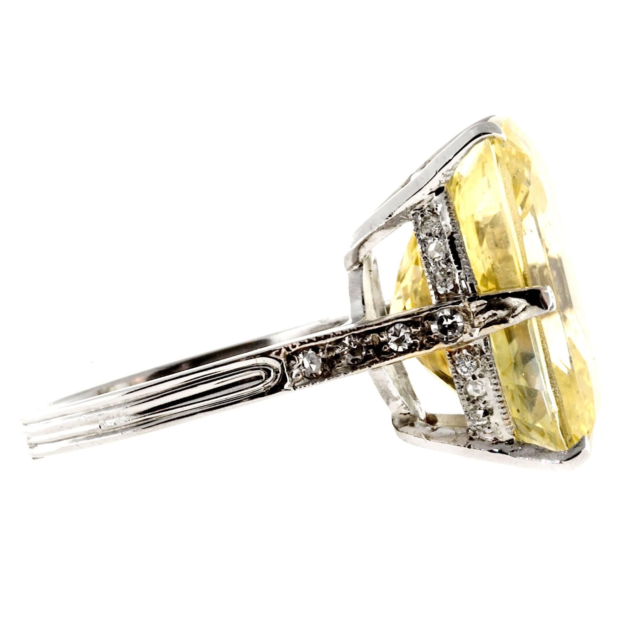 Natürlicher Gelber Saphir Diamant Platin Ring (Kissenschliff)