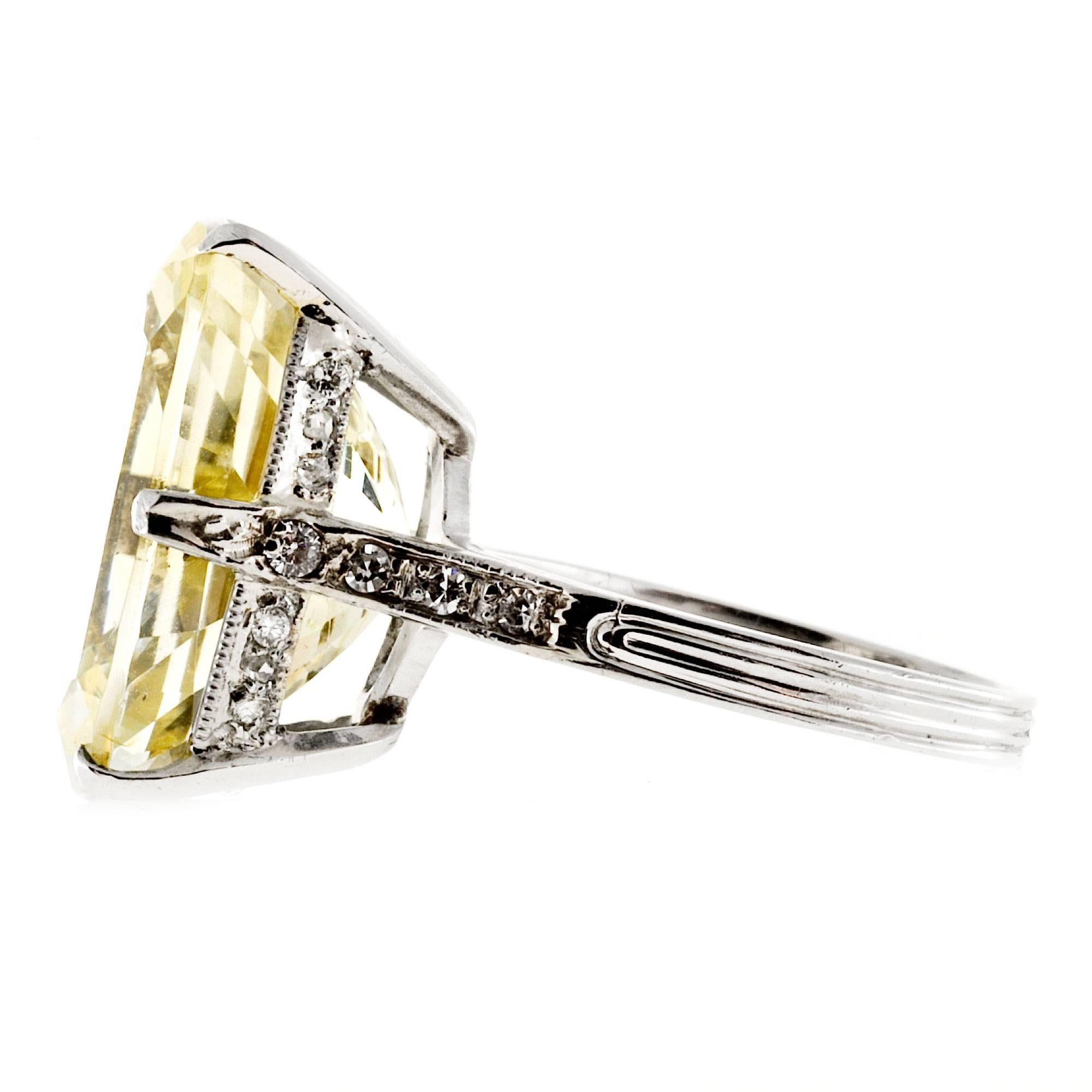 Cushion Cut Natural Yellow Sapphire Diamond Platinum Ring