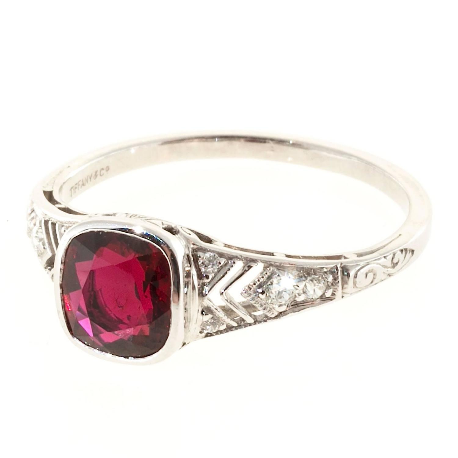 Tiffany and Co. Ruby Diamond Platinum Ring For Sale at 1stdibs