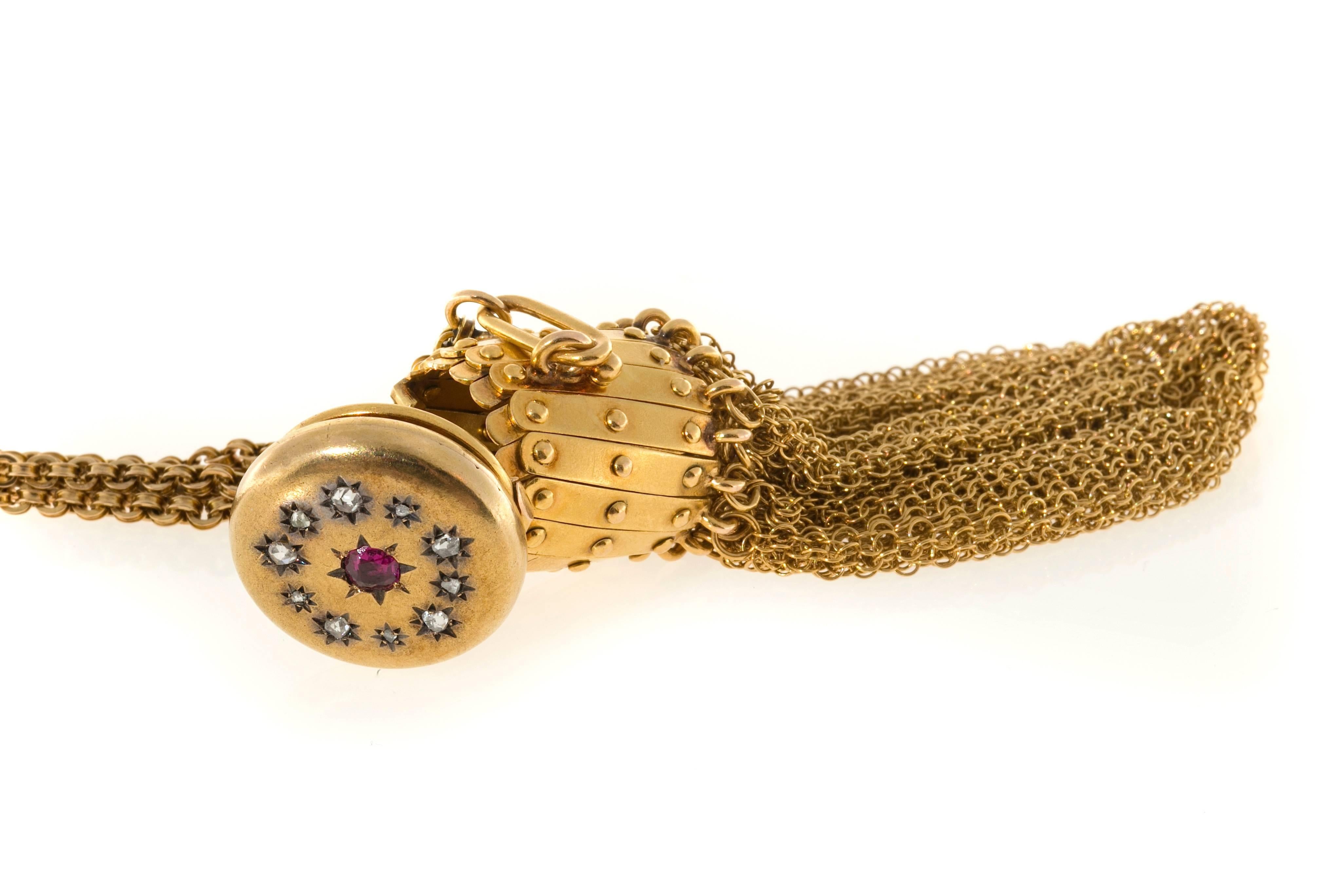 Women's Victorian Ruby Diamond Gold Purse Pendant 