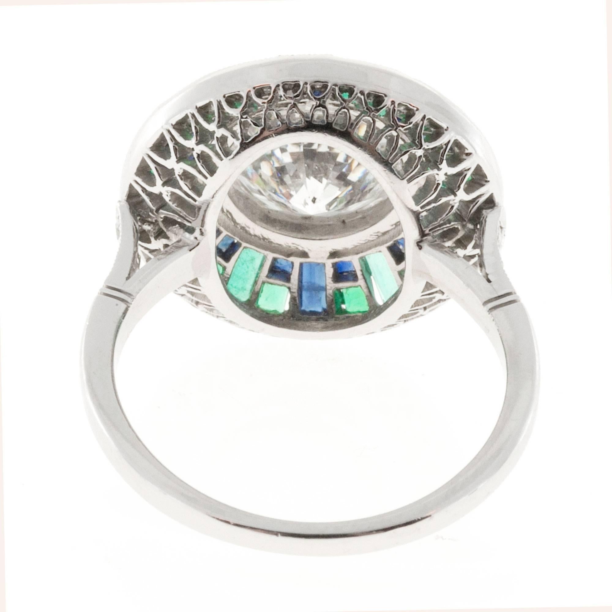 Women's Mosaic Emerald Sapphire Diamond Platinum Ring