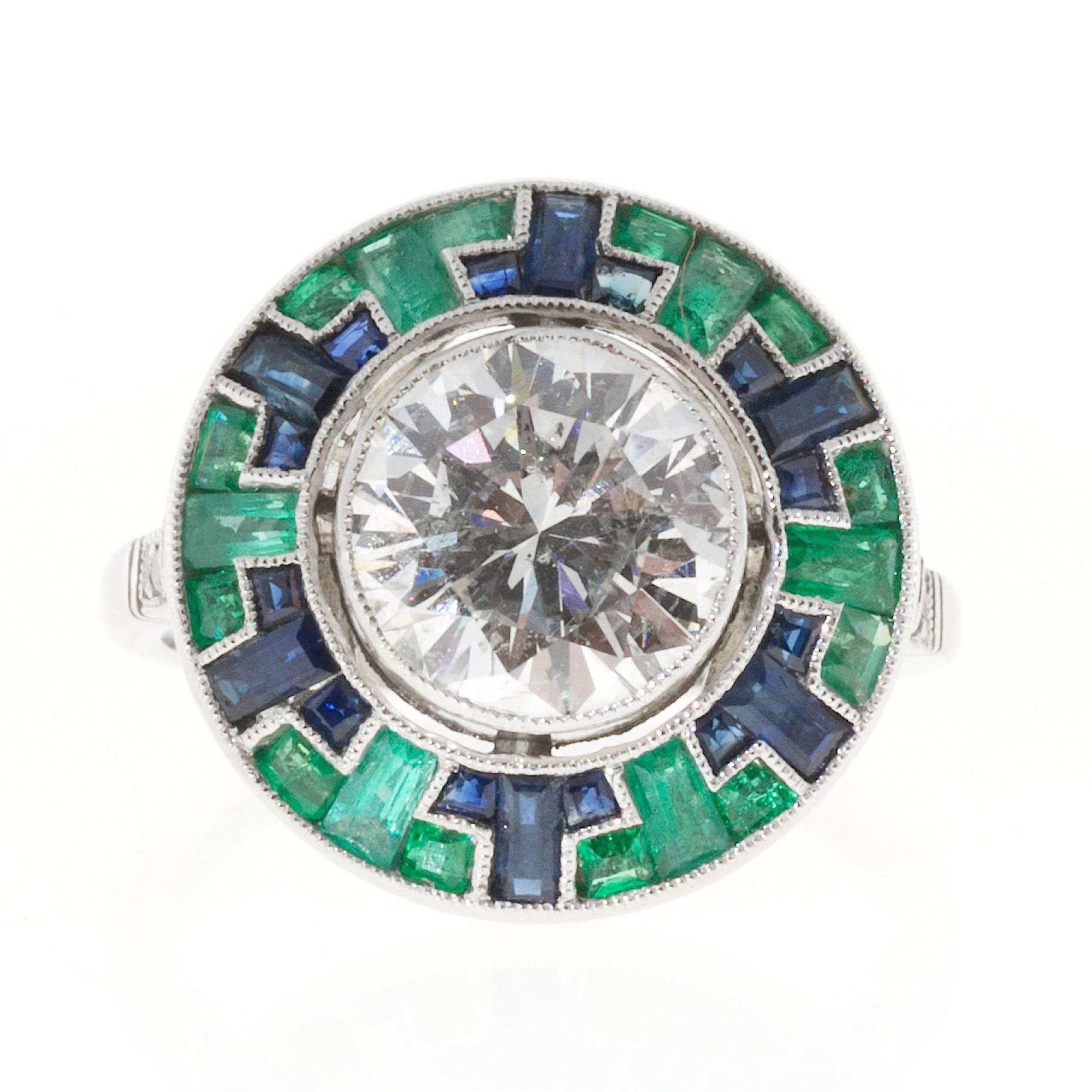 Mosaik Smaragd Saphir Diamant Platin Ring Damen