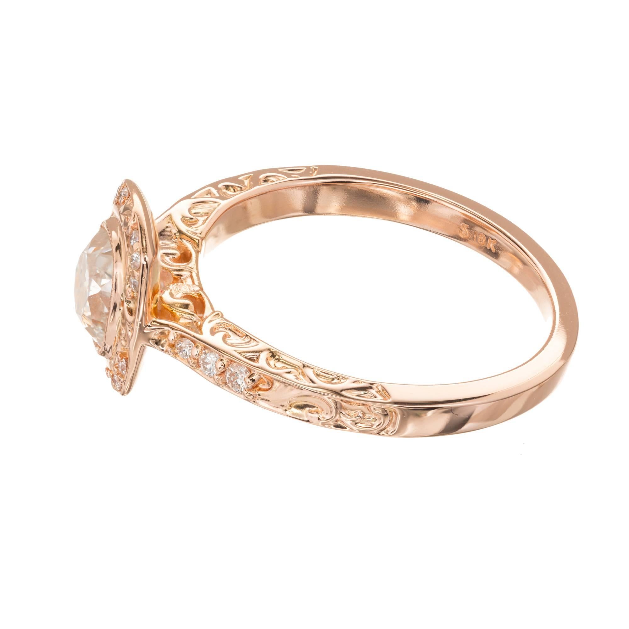 Peter Suchy .96 Carat Diamond Halo Rose Gold Engagement Ring For Sale 4