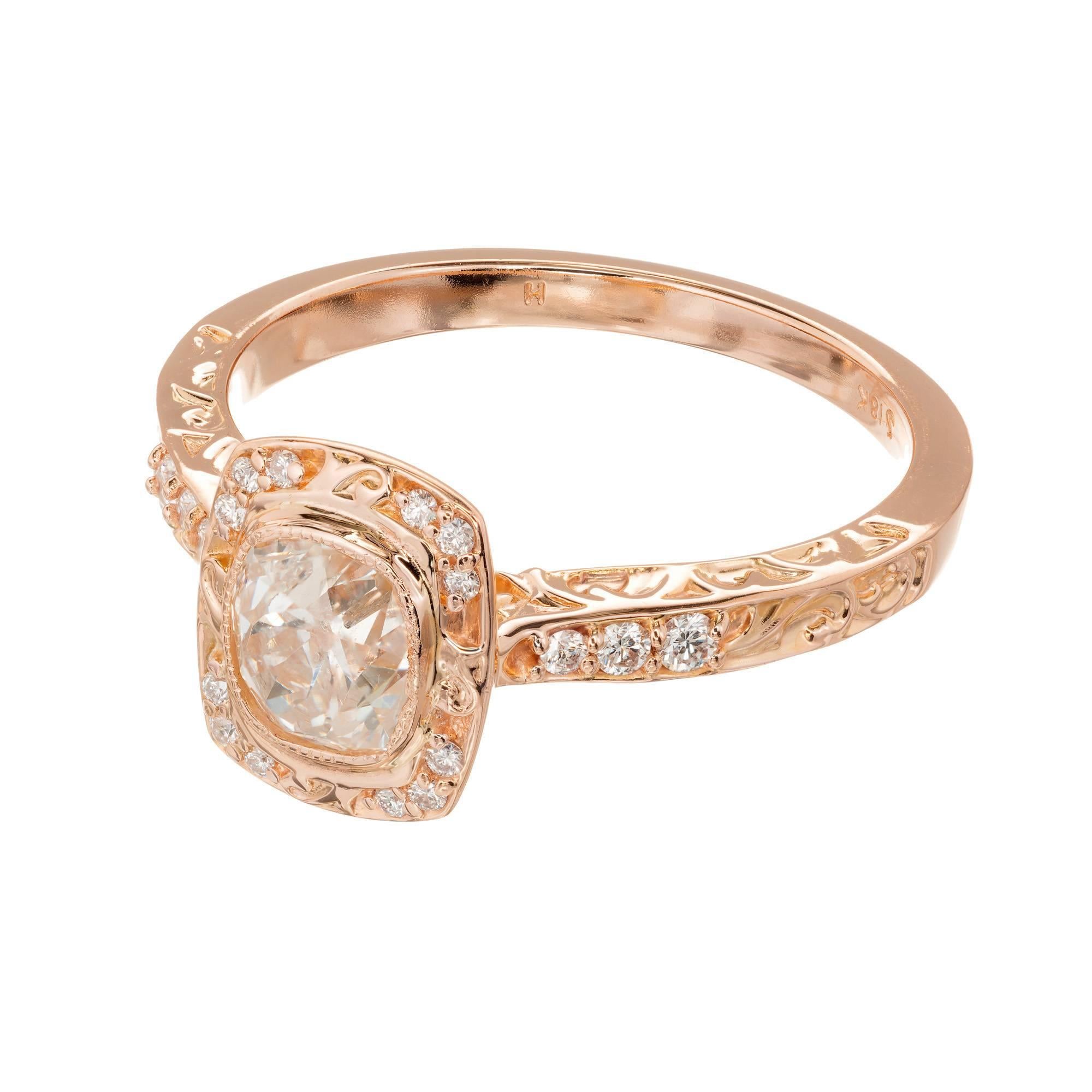 Old Mine Cut Peter Suchy .96 Carat Diamond Halo Rose Gold Engagement Ring For Sale
