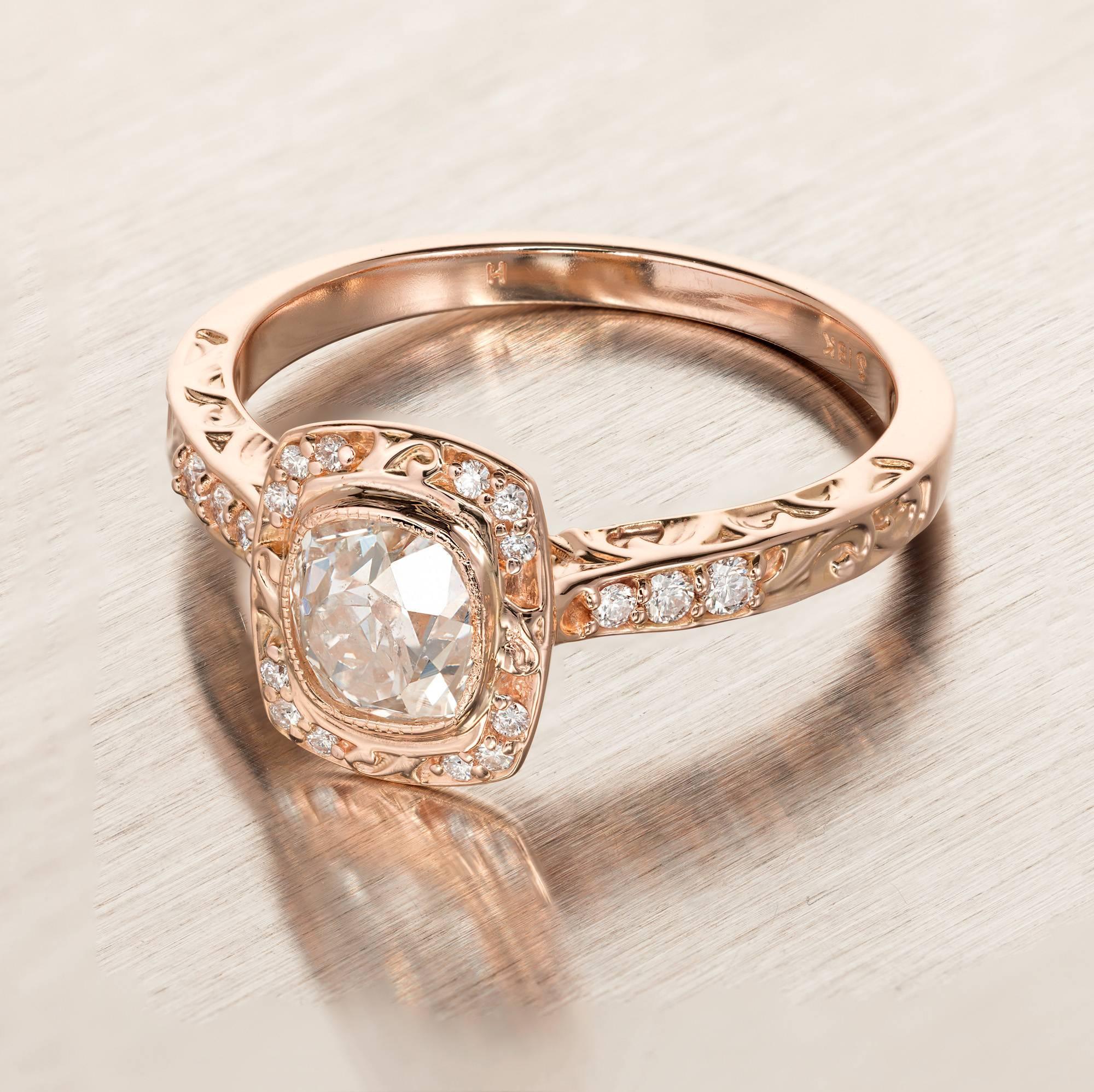 Peter Suchy .96 Carat Diamond Halo Rose Gold Engagement Ring In Good Condition For Sale In Stamford, CT