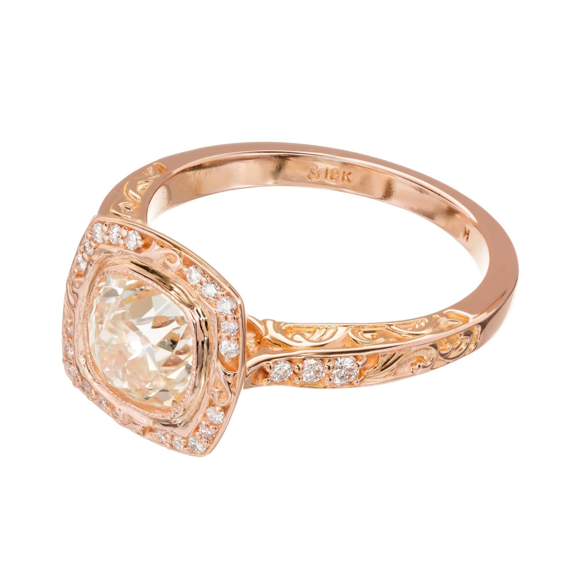 Bague de fiançailles Peter Suchy en or avec halo de diamants de 1,54 carat, certifiée EGL Pour femmes en vente