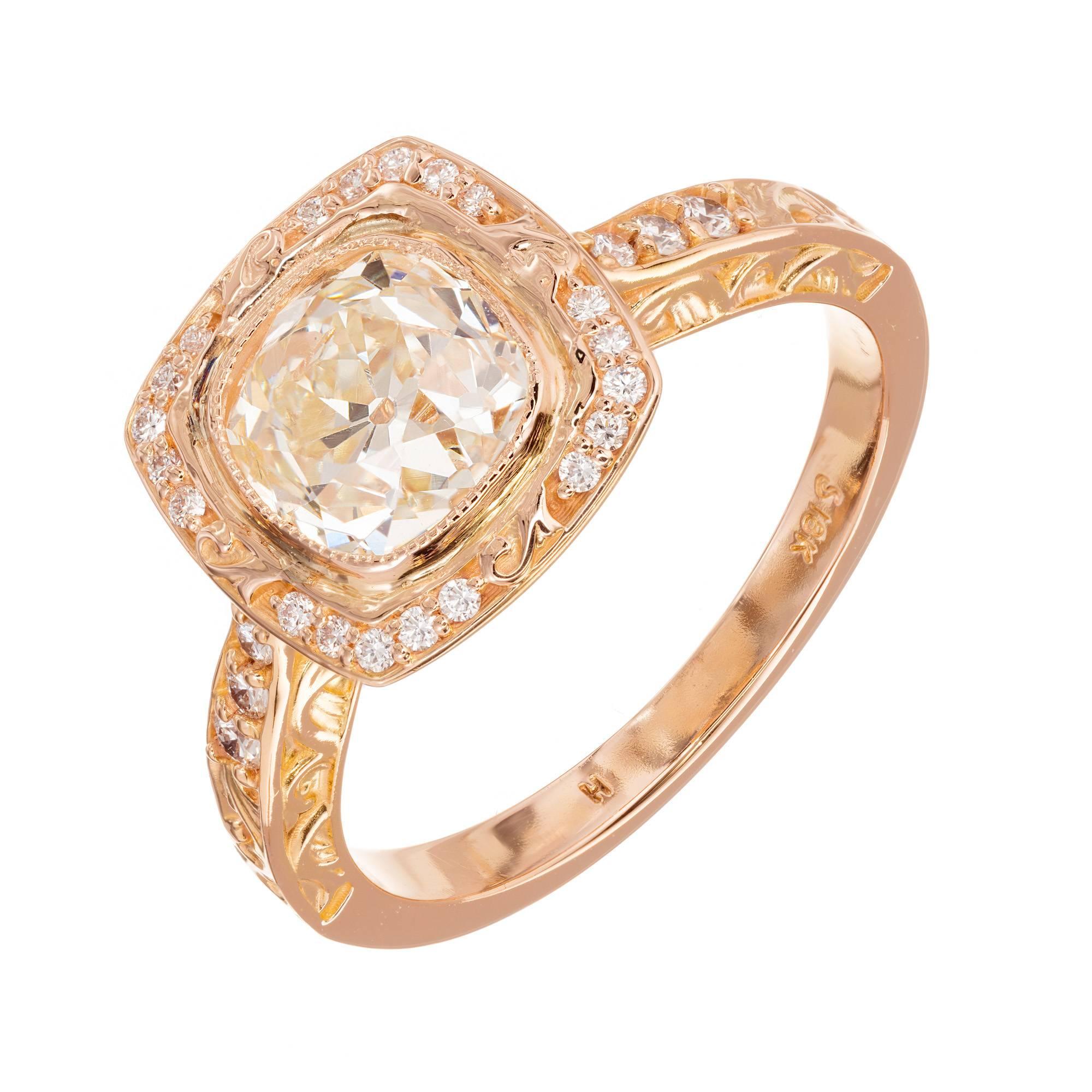 Bague de fiançailles Peter Suchy en or avec halo de diamants de 1,54 carat, certifiée EGL en vente