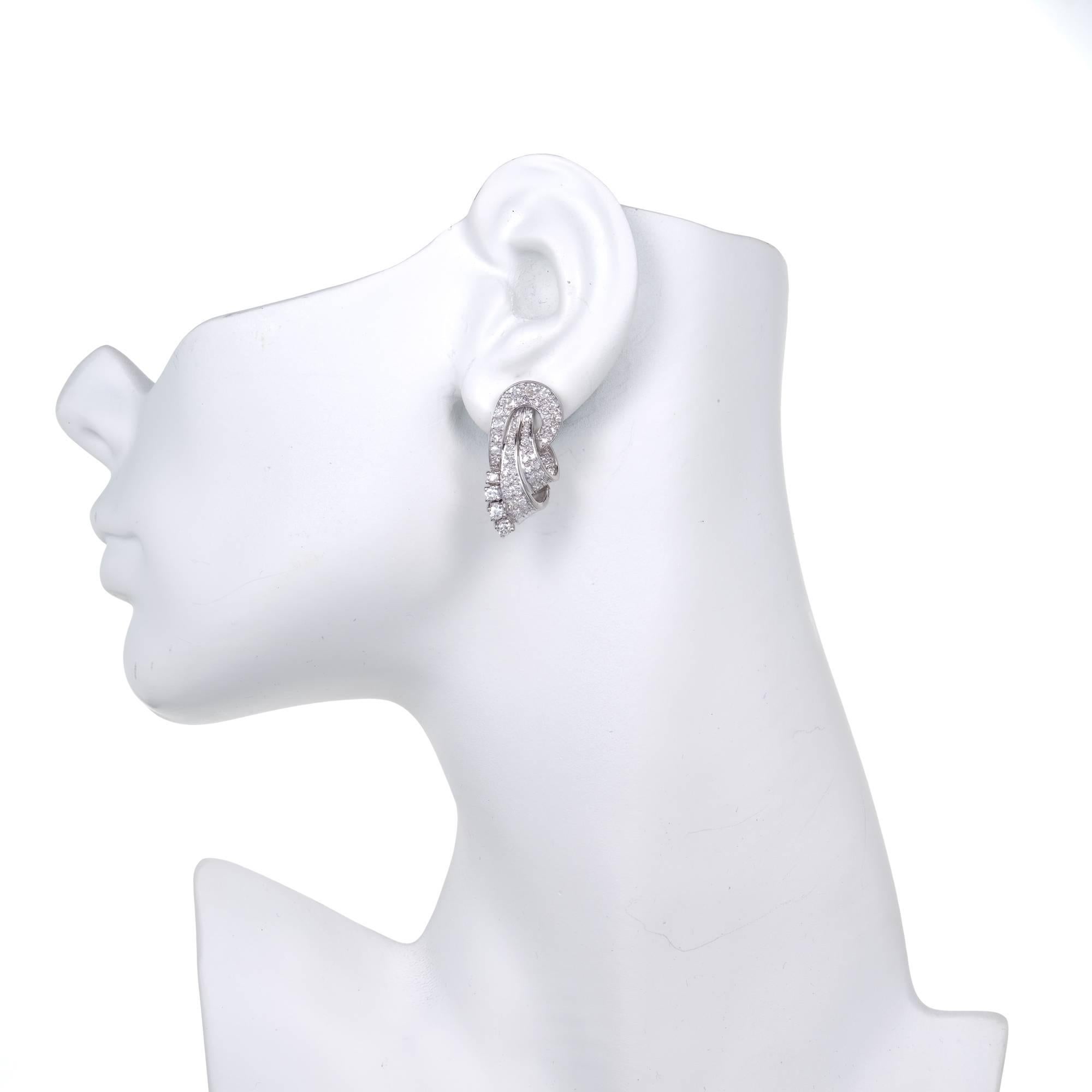 Women's Diamond Ribbon Style Platinum Swirl Earrings