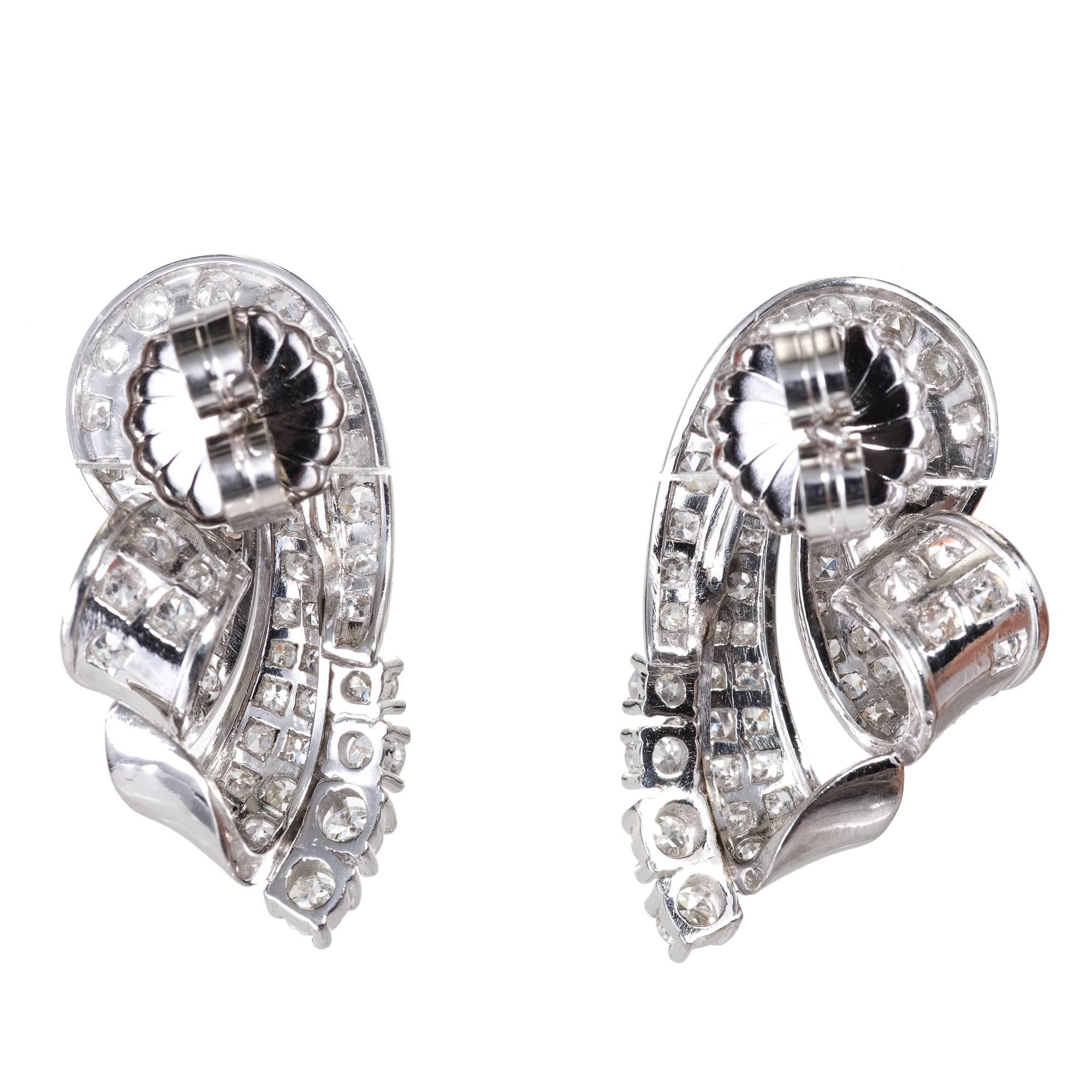 Diamond Ribbon Style Platinum Swirl Earrings 1