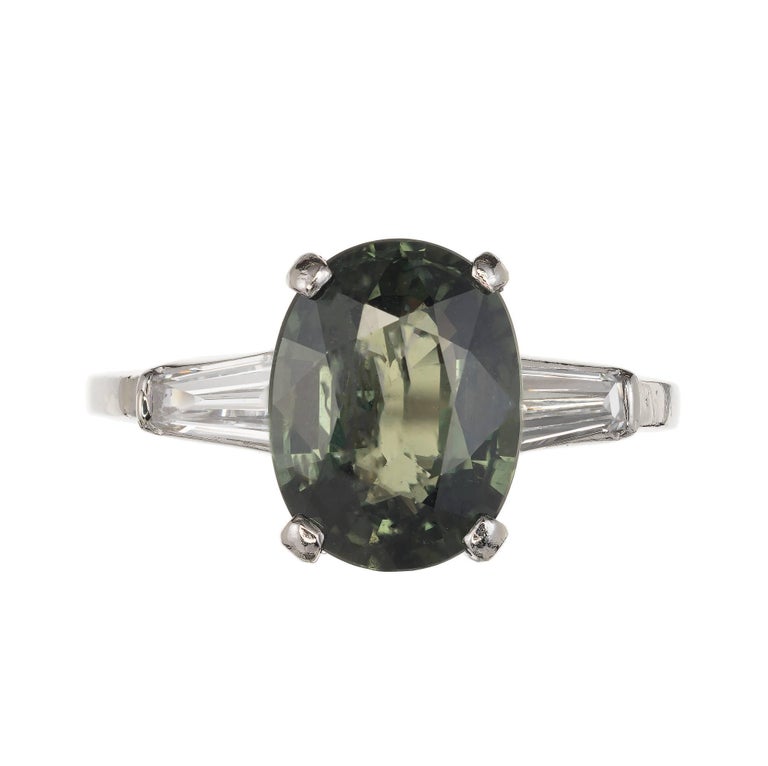 Robert Procop 8.03 CT Green Sapphire Ring with 0.93 CTW Trapezoid Diamonds in Platinum