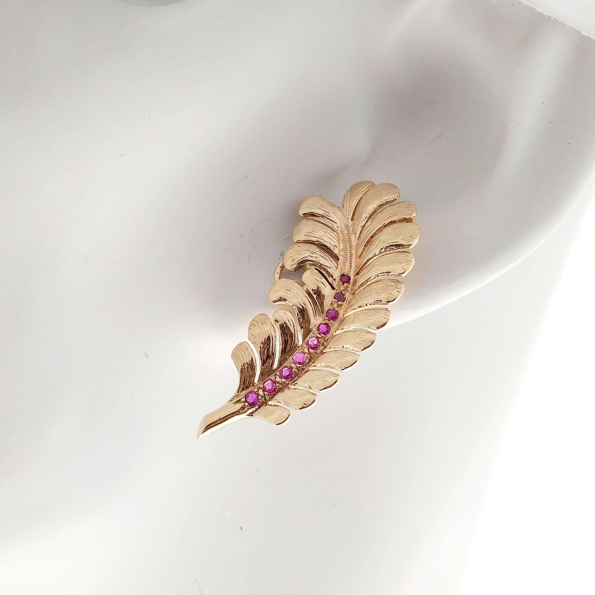 Tiffany & Co. Ruby Gold Feather Motif Earrings 3