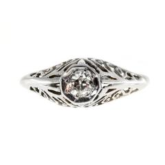 Art Deco Filigree Diamond Brilliant European Cut Gold Engagement Ring